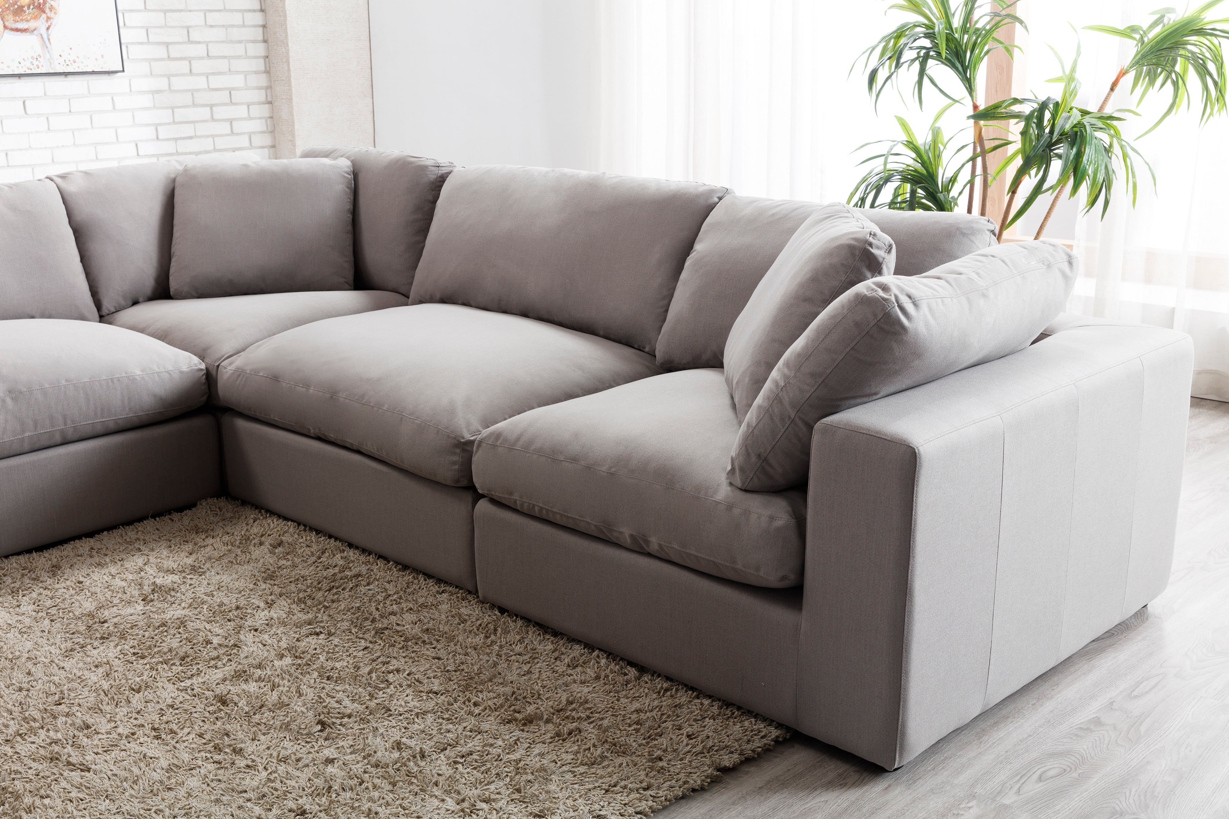 Rivas Modern 6-Piece Modular L-Shaped Sectional Sofa with Ottoman - Feather Filled Cushions, Graphite Color - Perfect for Living Room, Lounge, and Family Gatherings