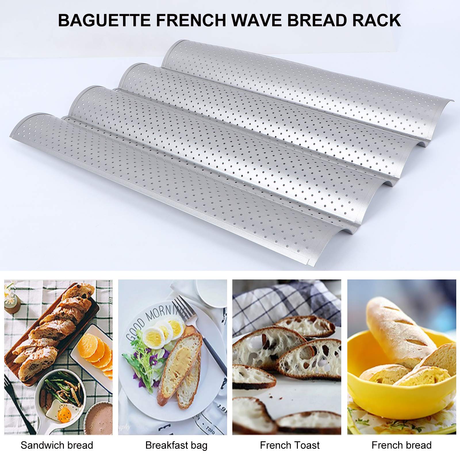 UPKOCH Nonstick Perforated French Bread Baking Pan Set - 4 Gutter Oven Toaster Tray for Perfect Homemade Baguettes & Artisan Breads | Ideal for Home Baking, Restaurants & Bakeries