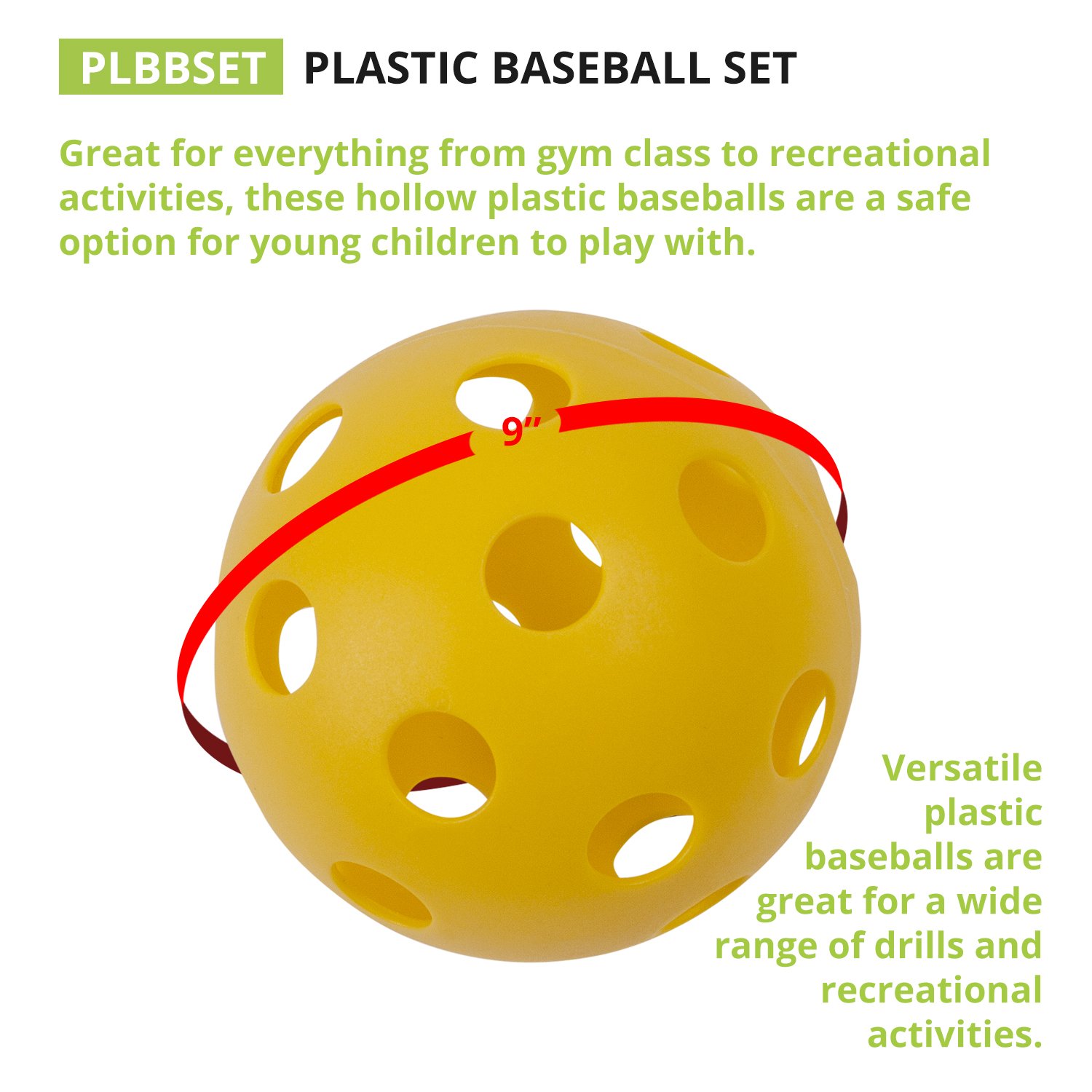 Champion Sports Hollow Plastic Baseballs - Lightweight Training & Practice Balls for Baseball, Softball & T-Ball | Perfect for Backyard Drills, Batting Practice & Youth Sports Training