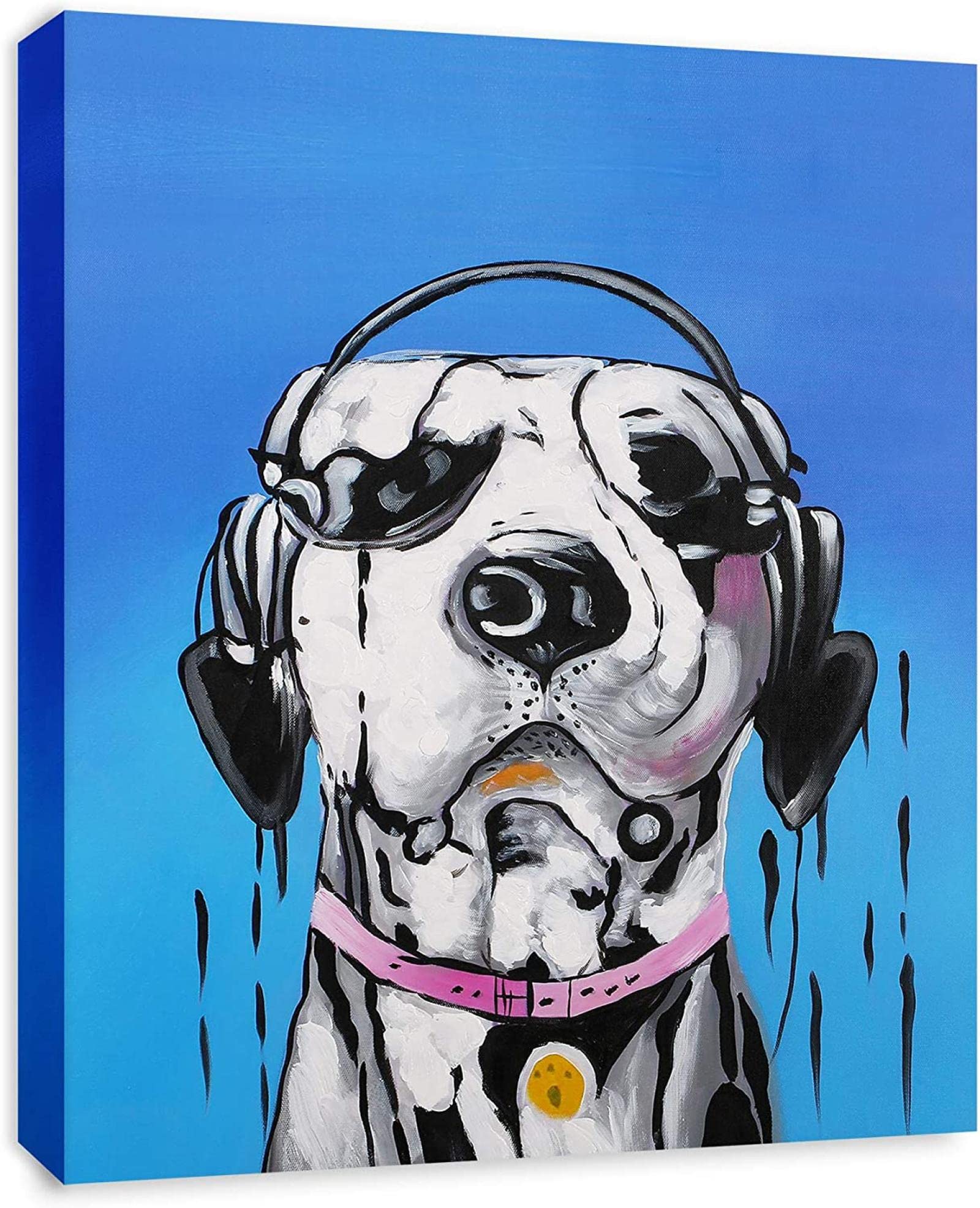 Modern Pop Art Great Dane Dog with Music Canvas Print - 40x40cm Framed Wall Art for Living Room, Bedroom & Office Decor | Animal Art Home Decoration