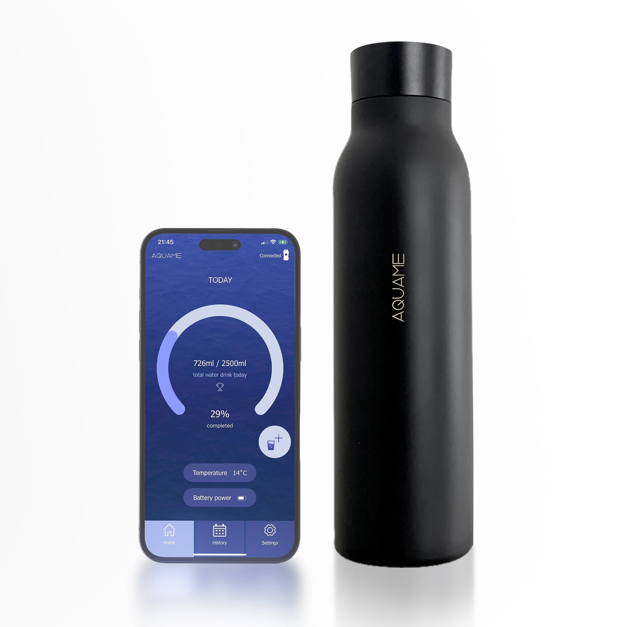 AQUA3 Smart Water Bottle 600ml - Leak Proof, BPA Free, Color Castle Black - Perfect for Gym, Hiking & Travel