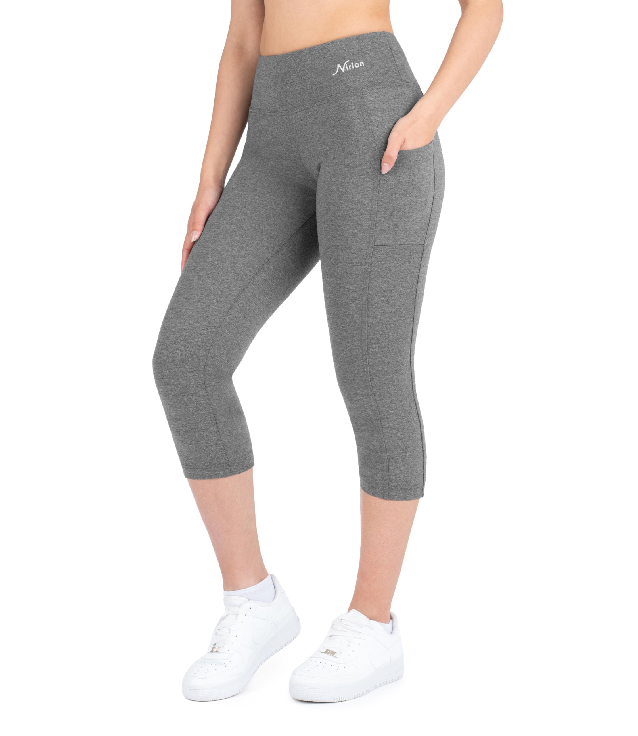 Breathable High Waisted Capri Leggings for Women with Pockets - Nirlon Workout Yoga Running Leggings - Perfect for Gym, Lounge & Outdoor Activities