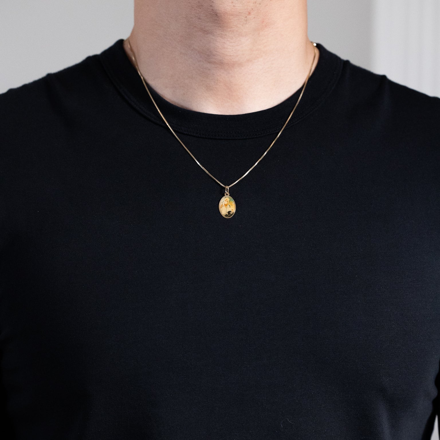 Gold Guardian Angel Enamel Oval Pendant Necklace PT3136 - Elegant Religious Jewelry Gift for Women, Perfect for Baptism, Confirmation & Special Occasions