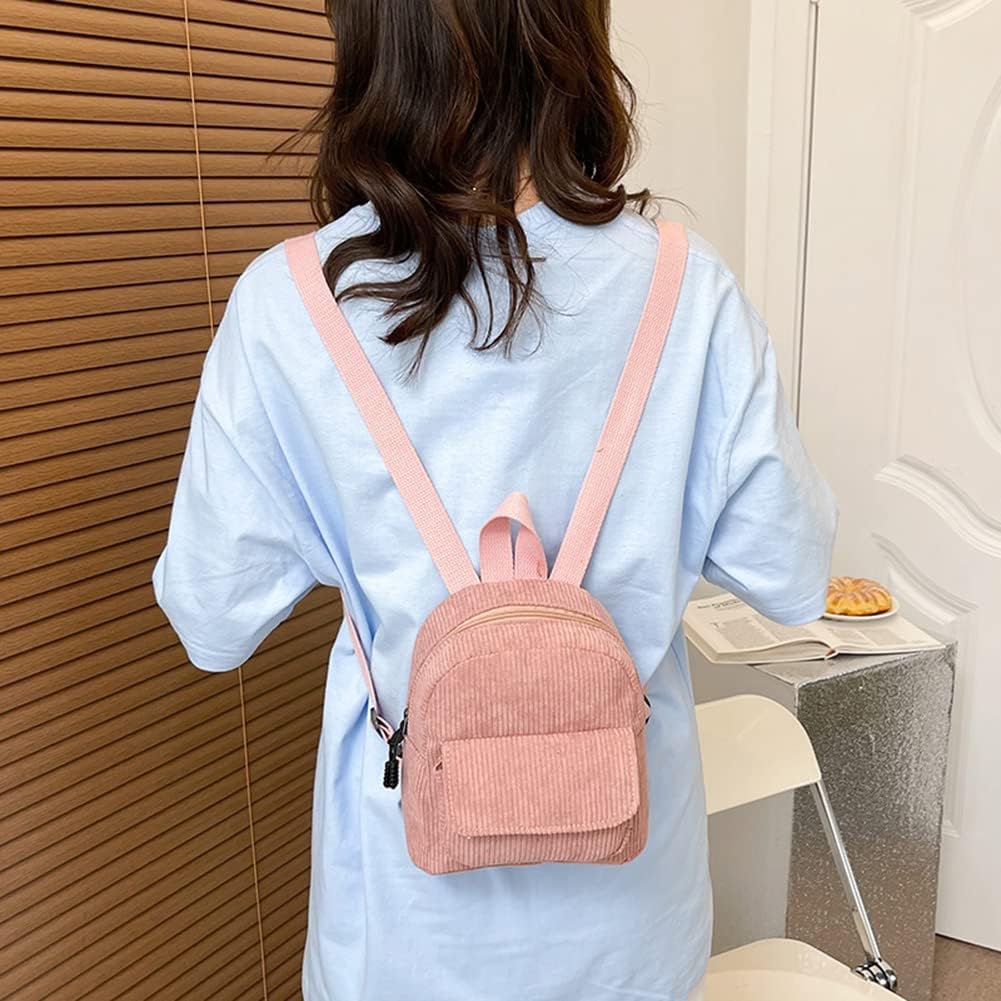 Stylish Mini Corduroy Backpack Purse for Women - Cute Small Backpack with Adjustable Straps, Lightweight & Durable (Pink) - Perfect for Travel, Shopping & Daily Use