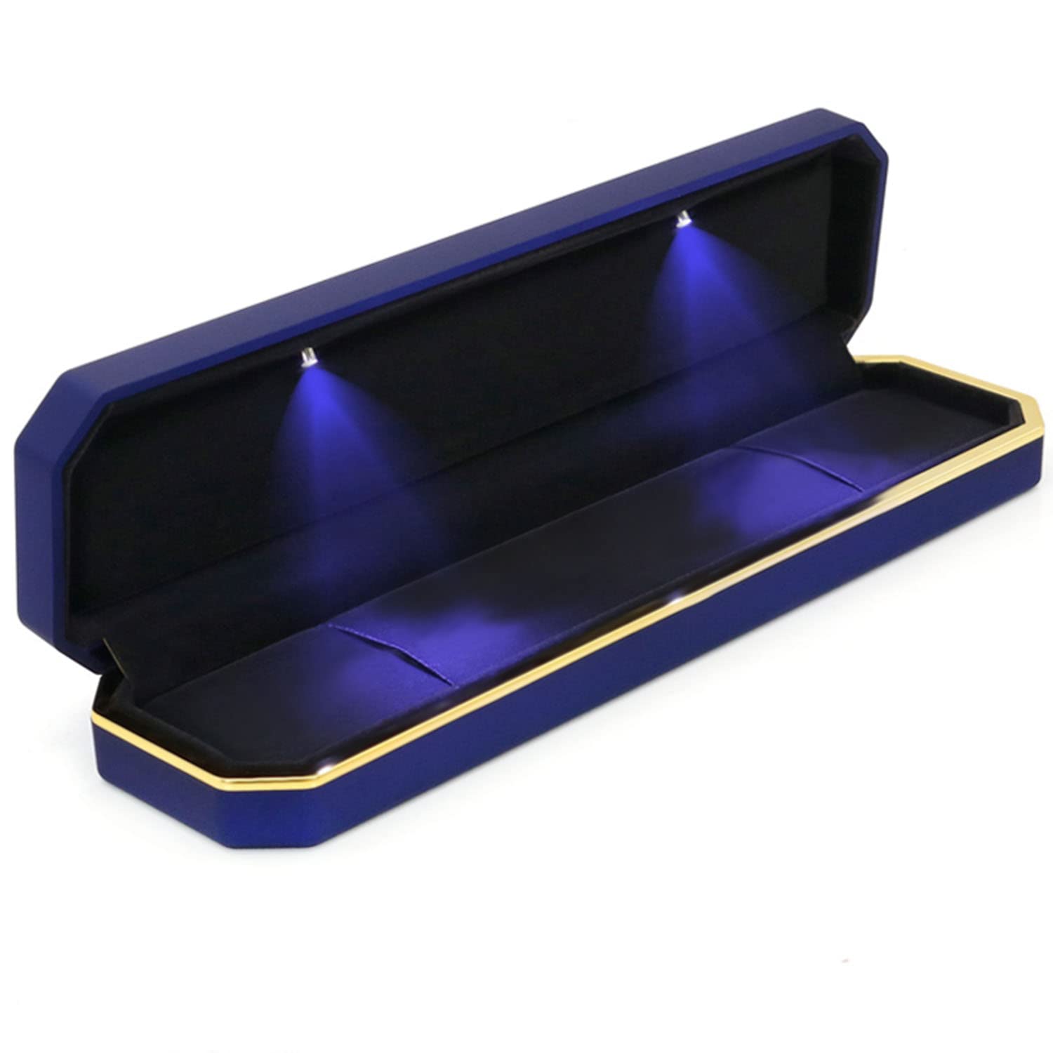 Luxury Velvet Jewelry Box with LED Light - Premium Necklace Storage Case & Organizer Holder for Women - Perfect for Gifts, Travel & Home Decor (Blue)