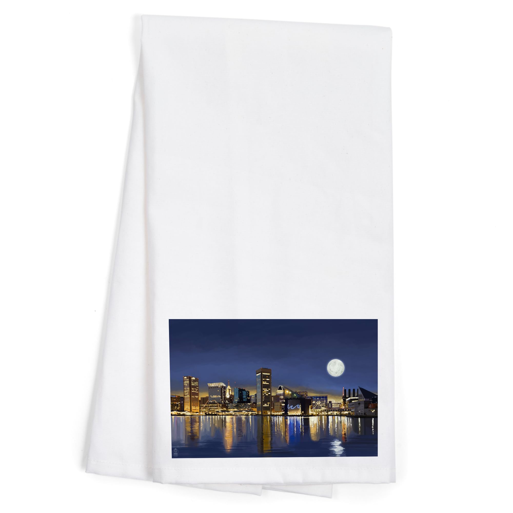 Lantern Press Baltimore Maryland Skyline at Night Tea Towel - 100% Cotton Decorative Hand Towel for Kitchen & Home Decor | Perfect for Dish Drying, Gift Giving & Coastal Themed Spaces