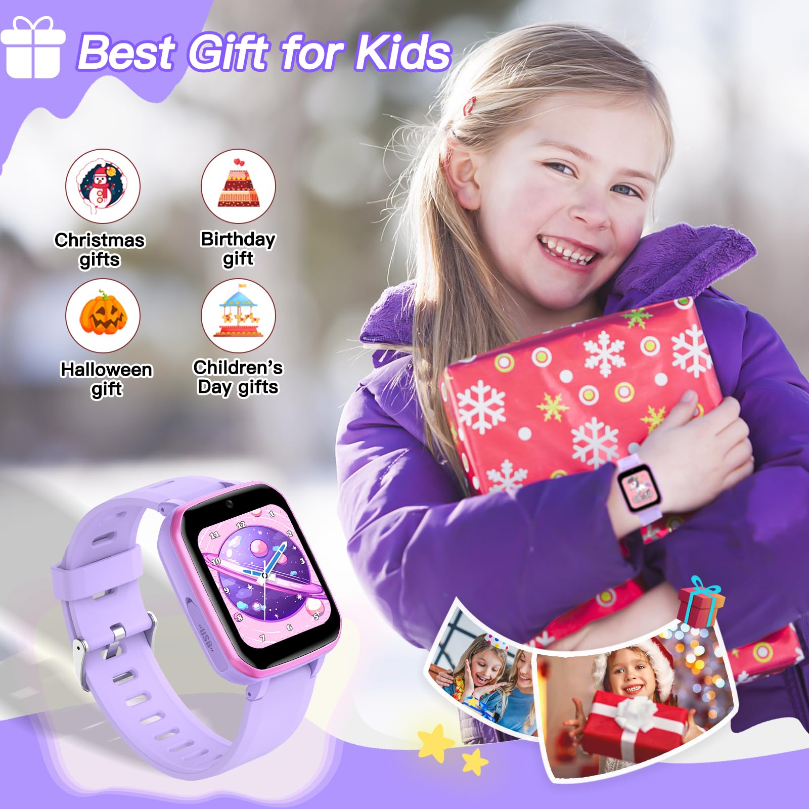 Smart Kids Learning Watch with Games, Camera, Music Player & Pedometer - Educational Smartwatch Gift for Boys & Girls Ages 6-12 - Perfect Birthday Gift for Kids (Purple) | Great for Learning, Playtime & Outdoor Activities