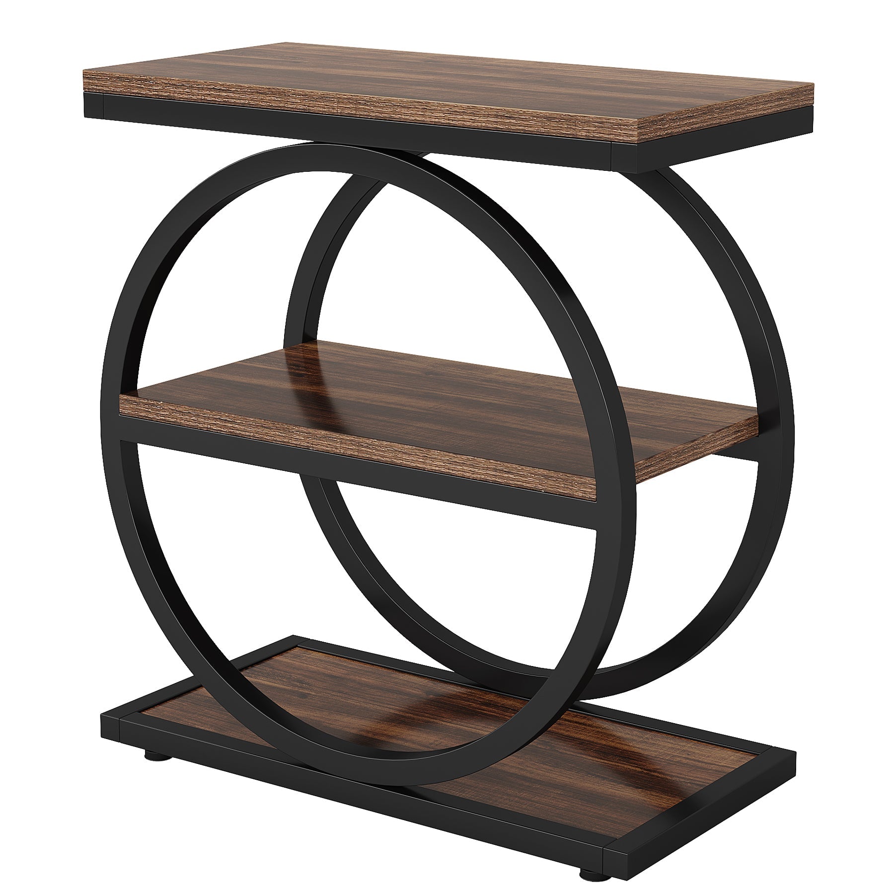 3 Tier End Table with Round Metal Frame - Industrial Style Sofa Side Table for Living Room, Bedroom & Office - Sturdy & Space-Saving Home Decor