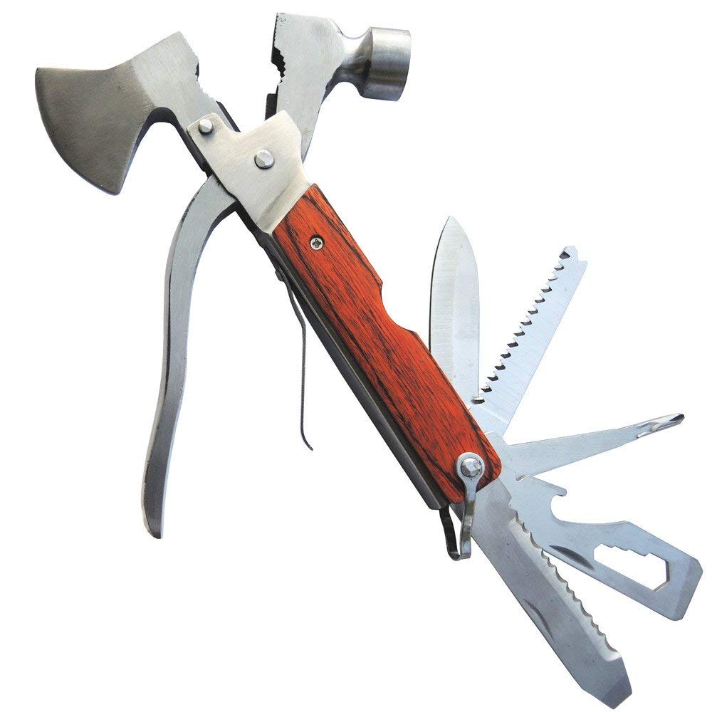 Best Portable Multipurpose Camping Hatchet - Survival Axe with Wood Inlay Handle, Heavy Duty Metal Outdoor Tool for Hiking, Bushcraft & Emergency - Perfect Gift for Men & Women