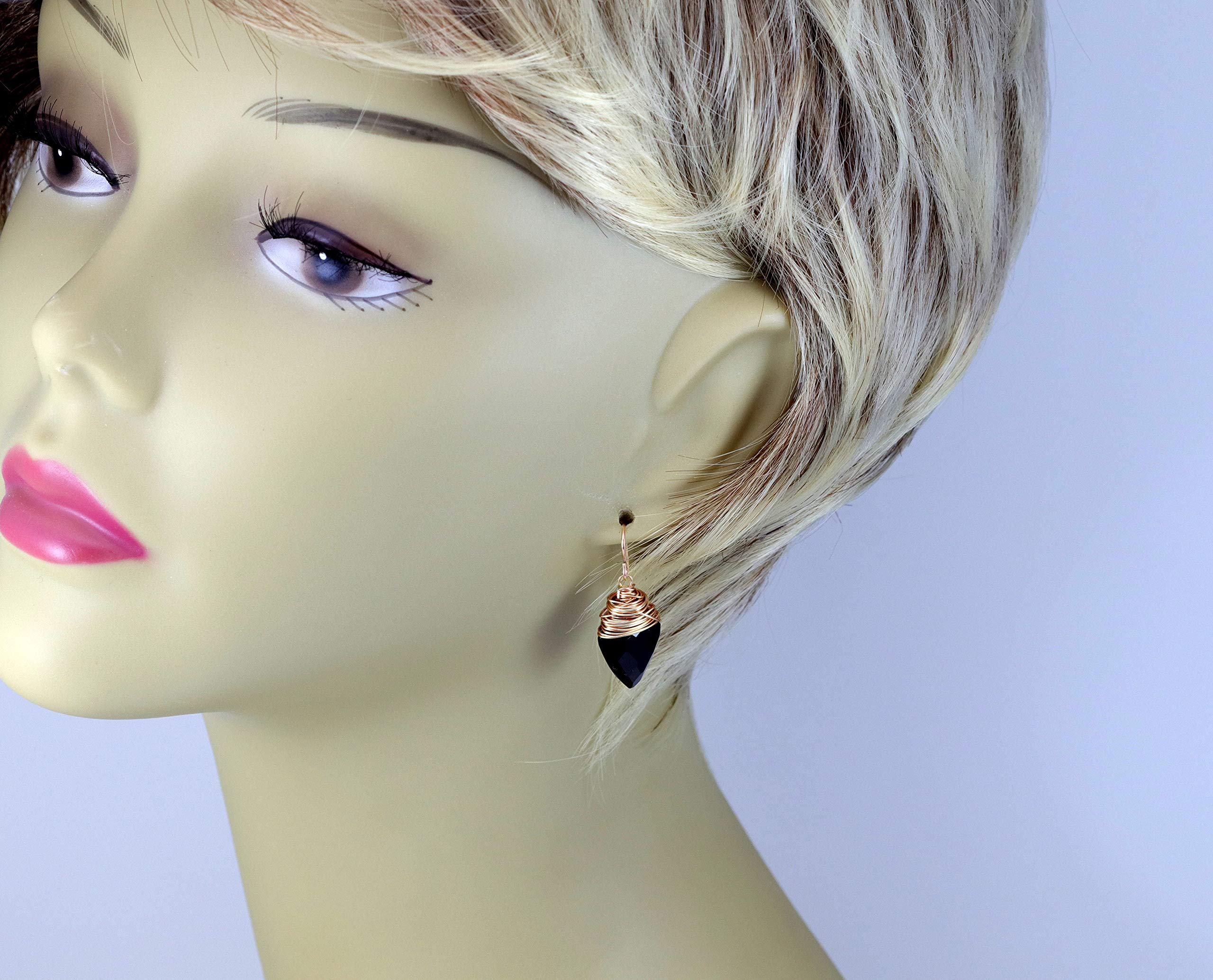 Onyx Earrings for Women - Jet Black Faceted Briolette Drop Dangle Earrings with Wire Wrapped Design | Perfect for Evening Parties, Weddings & Special Occasions
