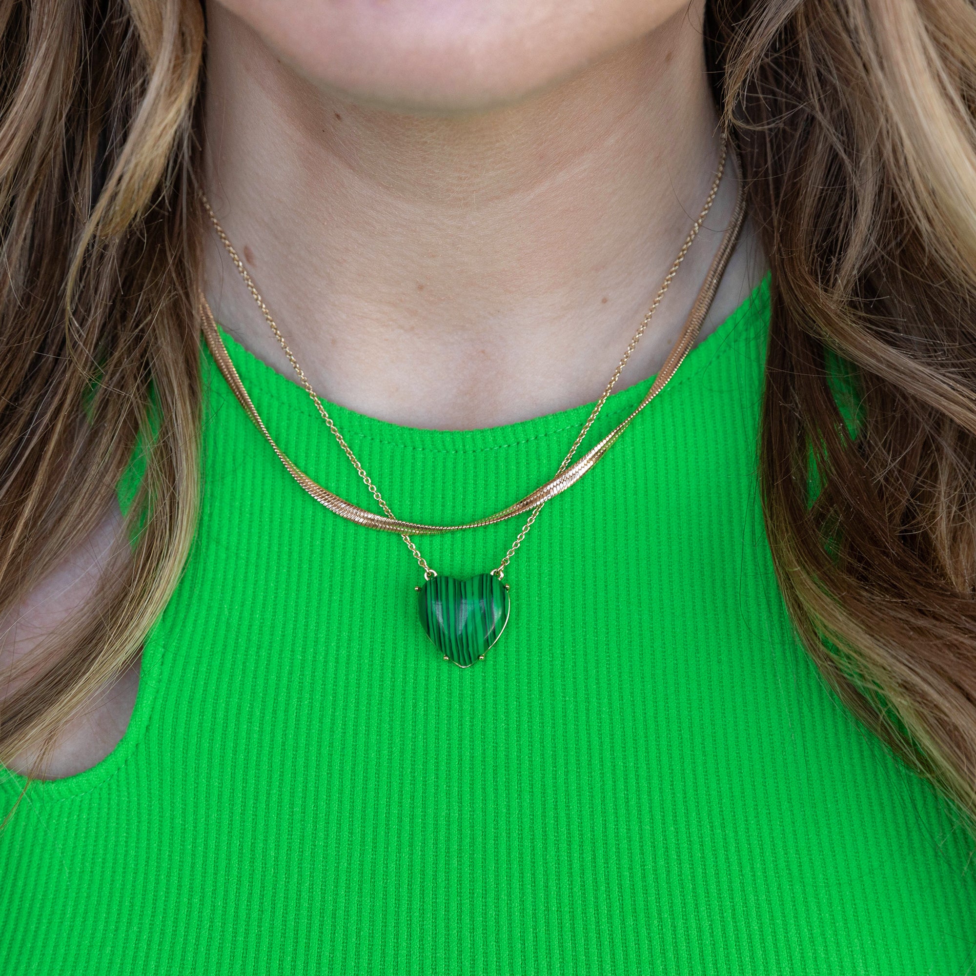 Beautiful Gemstone Heart Necklace with Reconstituted Malachite - Elegant Jewelry Gift for Women, Perfect for Valentine's Day, Anniversary & Special Occasions