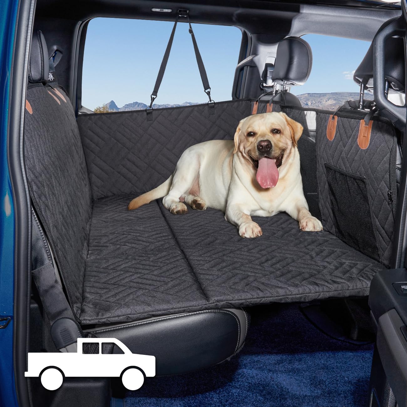 Durable Dog Seat Cover & Pet Bed for Trucks - Waterproof Back Seat Extender & Hammock for F150, RAM1500, Silverado - Non-Slip Non-Inflatable Pet Mat for Travel & Camping (Black)