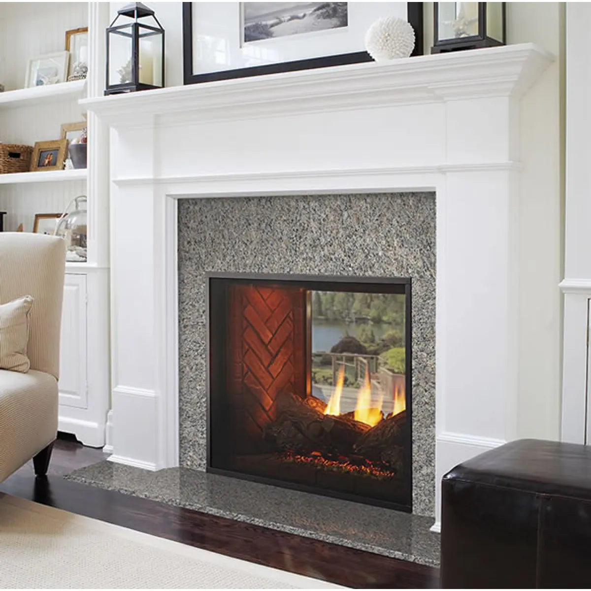 Majestic Fortress 36 Inch Indoor Outdoor See-Through Gas Fireplace - Dual Sided Glass View - ODFORTG 36 - Perfect for Patios, Decks & Living Rooms