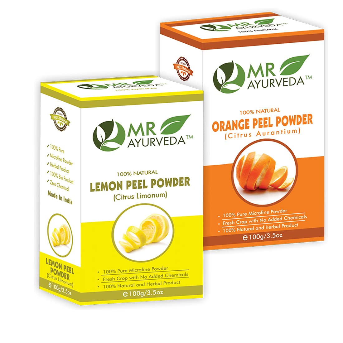 MR Ayurveda 100% Organic Lemon Peel Powder & Orange Peel Powder Combo Pack - 200g Total (100g Each) for Baking, Smoothies, Skincare & Herbal Tea | USDA Certified, Vegan, Gluten-Free