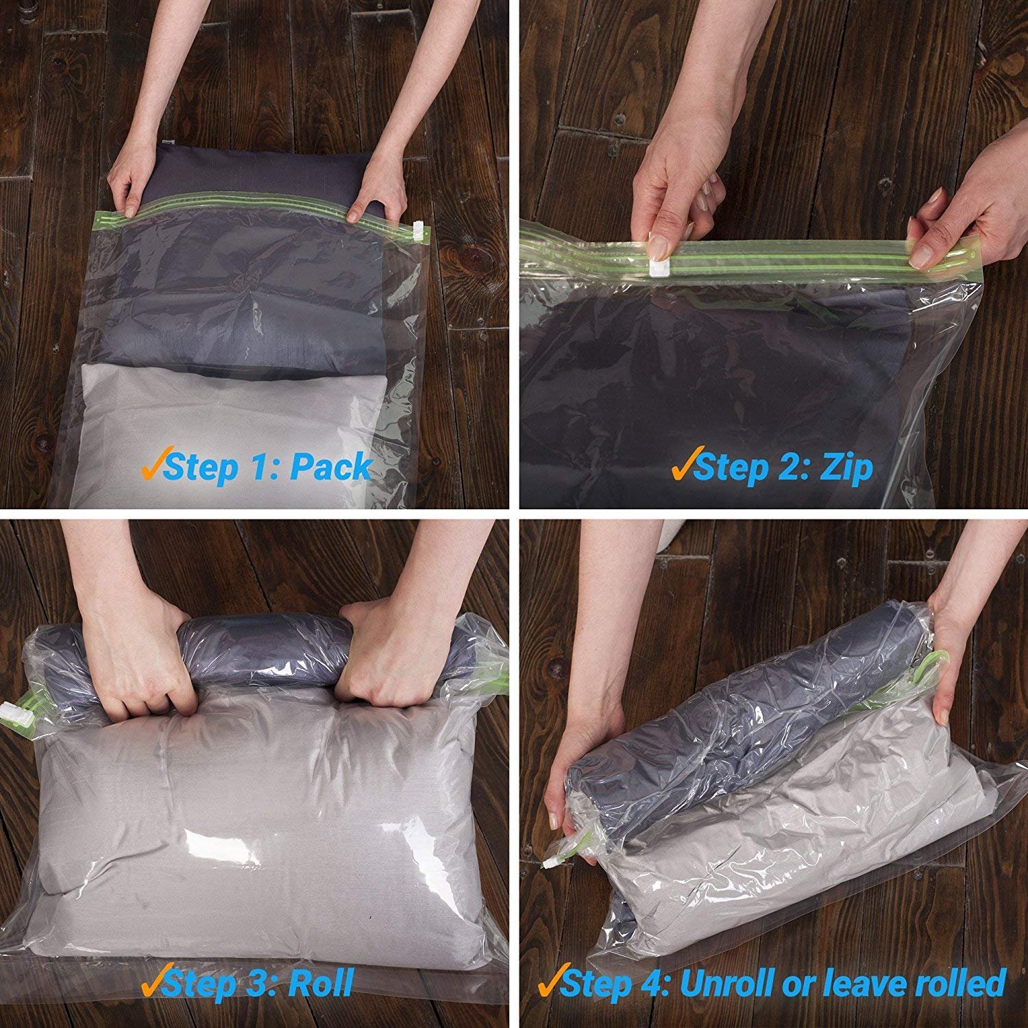 12 Pack Space Saver Compression Storage Bags for Clothes - Travel Organizer for Luggage & Suitcases - No Vacuum Needed - Perfect for Travel, Moving & Seasonal Clothes Storage