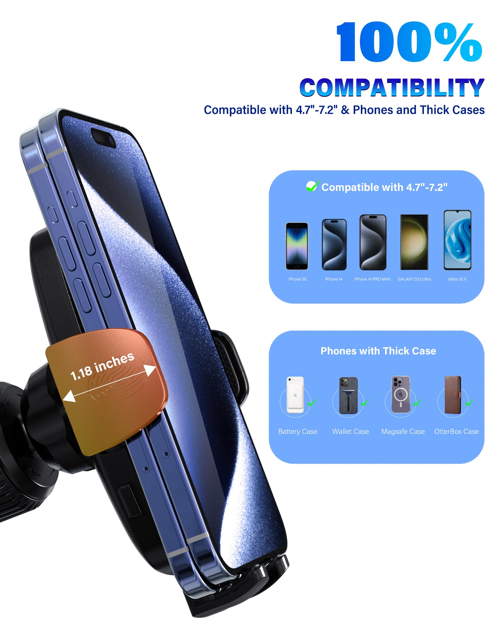 Universal Car Phone Mount Holder - 3 in 1 Air Vent/Dashboard/Windshield Mount for iPhone 15 14 Pro Max & Samsung Galaxy - Big Phone Friendly Hands-Free Driving Accessory for Safe Navigation & Commuting