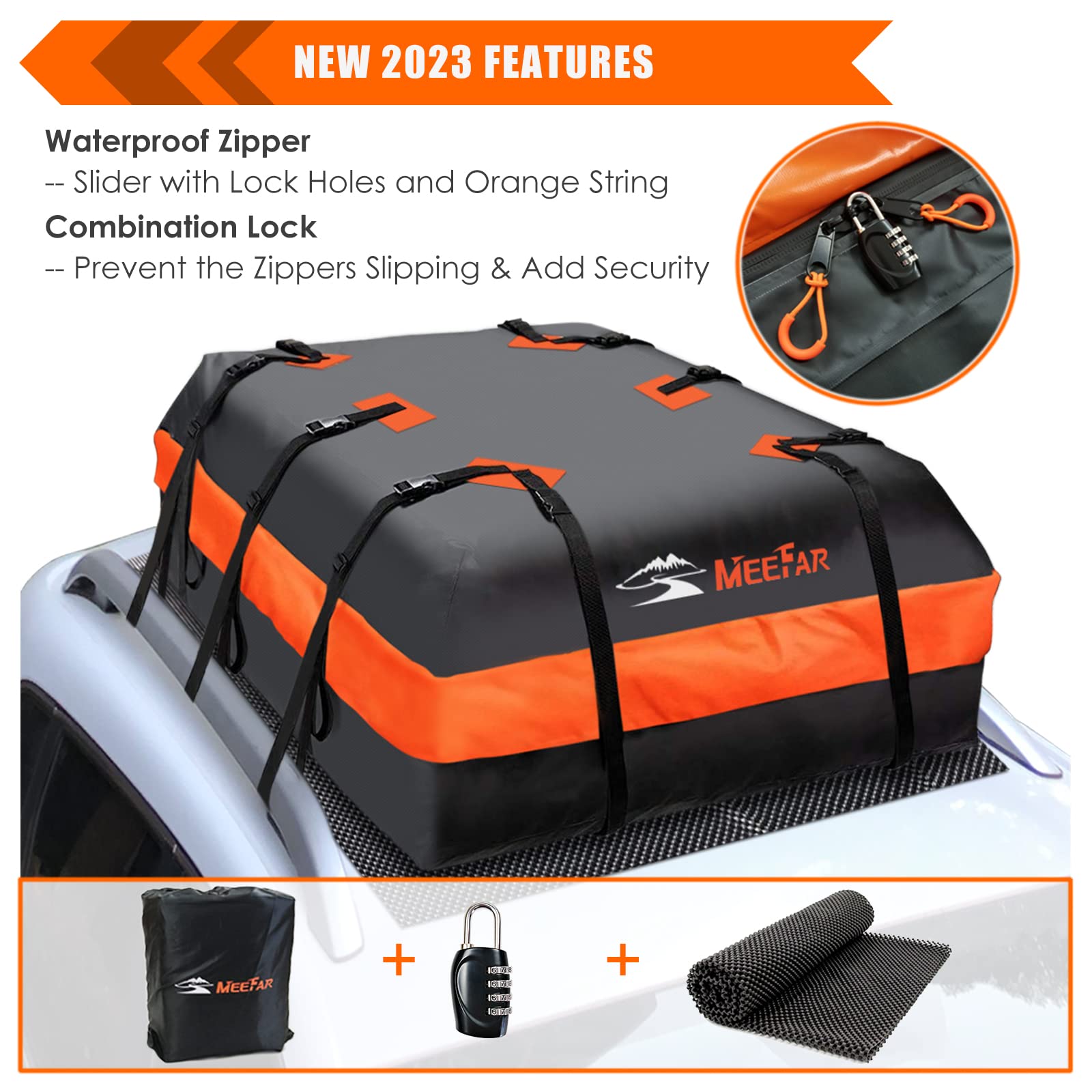 **MeeFar XBEEK 20 Cubic Feet Waterproof Car Roof Cargo Bag - Universal Fit for All Vehicles with/Without Roof Rack | Includes Anti-Slip Mat, 10 Reinforced Straps, 6 Door Hooks & Luggage Lock | Perfect for Road Trips, Camping & Extra Luggage Storage**