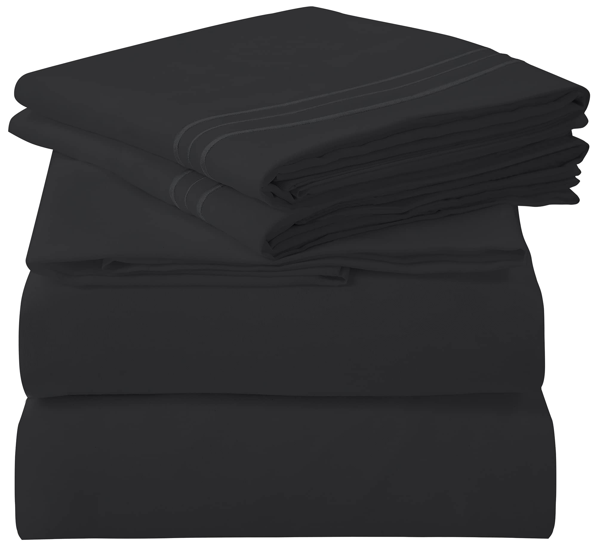 Royale Linens 3-Piece Twin Bed Sheet Set - Ultra Soft Brushed Microfiber 1800 Thread Count Luxury Bedding - Includes 1 Fitted Sheet, 1 Flat Sheet & 1 Pillowcase - Wrinkle & Fade Resistant - Perfect for Guest Rooms, Dorms & Kids' Bedrooms (Twin, Black)