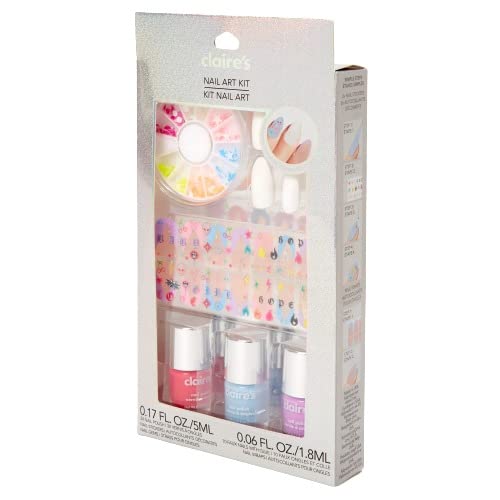 Claire's Girls Nail Art Kit - 24-Piece Nail Polish Set with Fake Nails, Stickers, Gems & Nail Wraps | DIY Manicure Kit for Kids & Teens | Perfect for Birthday Gifts, Sleepovers & Party Favors