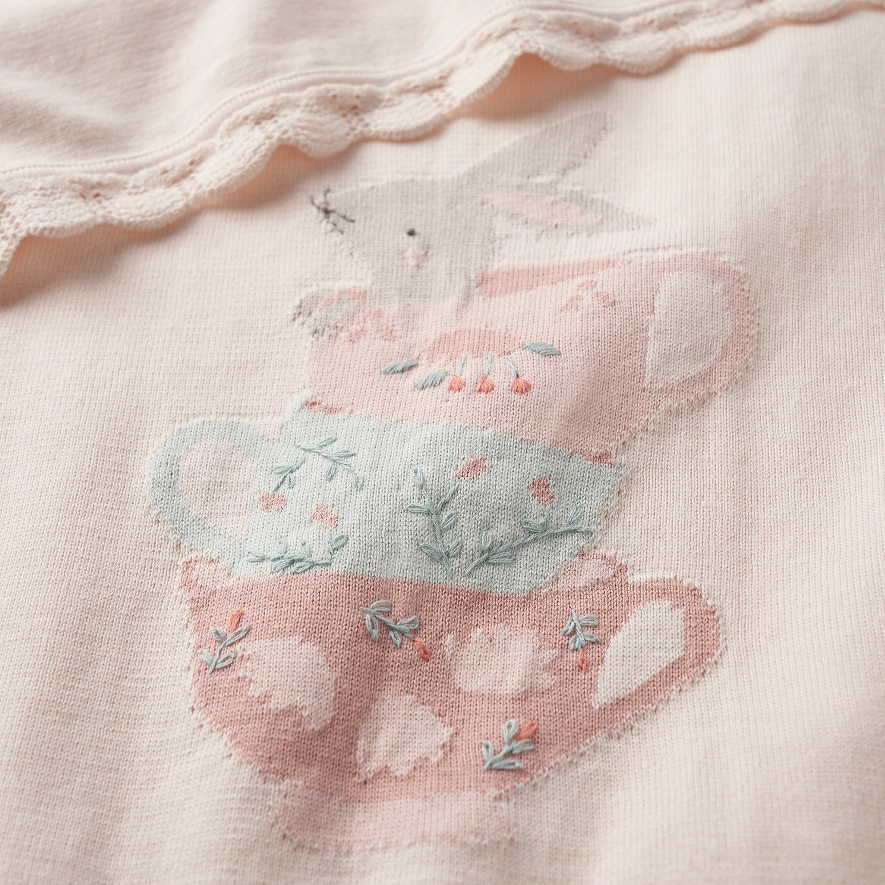 Cozy Tea Party Cotton Knit Blanket - Soft & Lightweight Throw for Women, Girls, Baby - Perfect for Nursery, Living Room, Bedroom Decor & Gift Giving