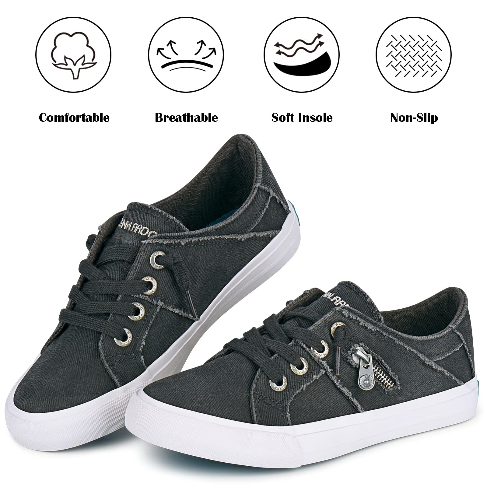 **JENN ARDOR Women's Low Top Slip-On Sneakers - Fashion Lace-Up Canvas Flats for Walking & Running - Comfortable Casual Shoes for Work, Travel & Everyday Wear**