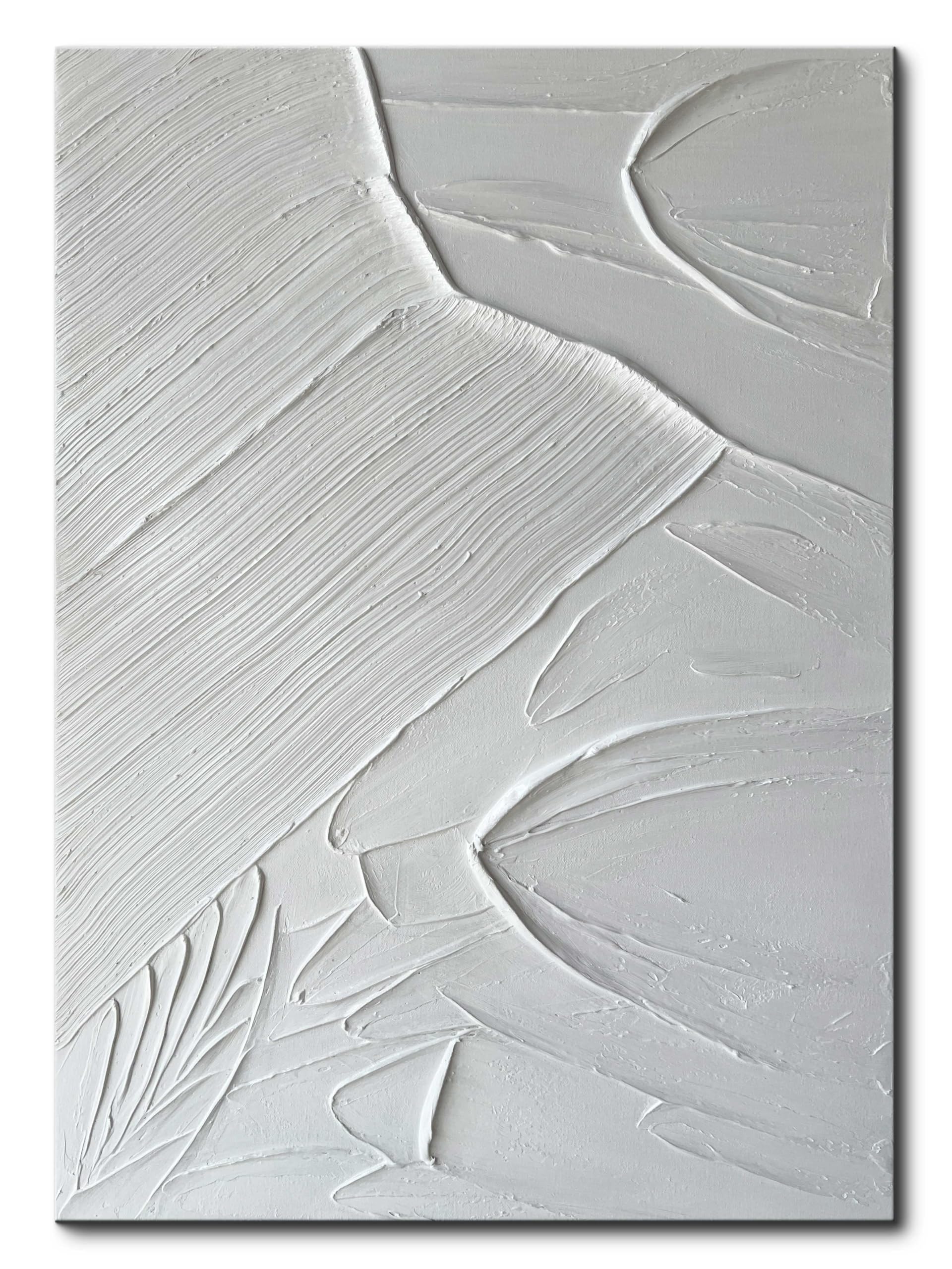 Hand Painted Abstract Oil Painting on Canvas - 28x40 Inch White Textured Wall Art, Contemporary Minimalist Home Decor for Living Room, Bedroom & Office | Creespi Modern Artwork