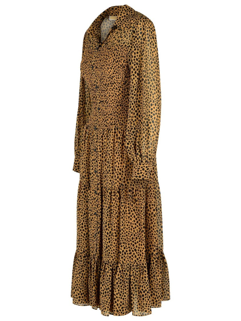 Leopardato Brown Polyester Dress for Women - Elegant Animal Print Party Dress for Evening Events, Date Nights & Special Occasions