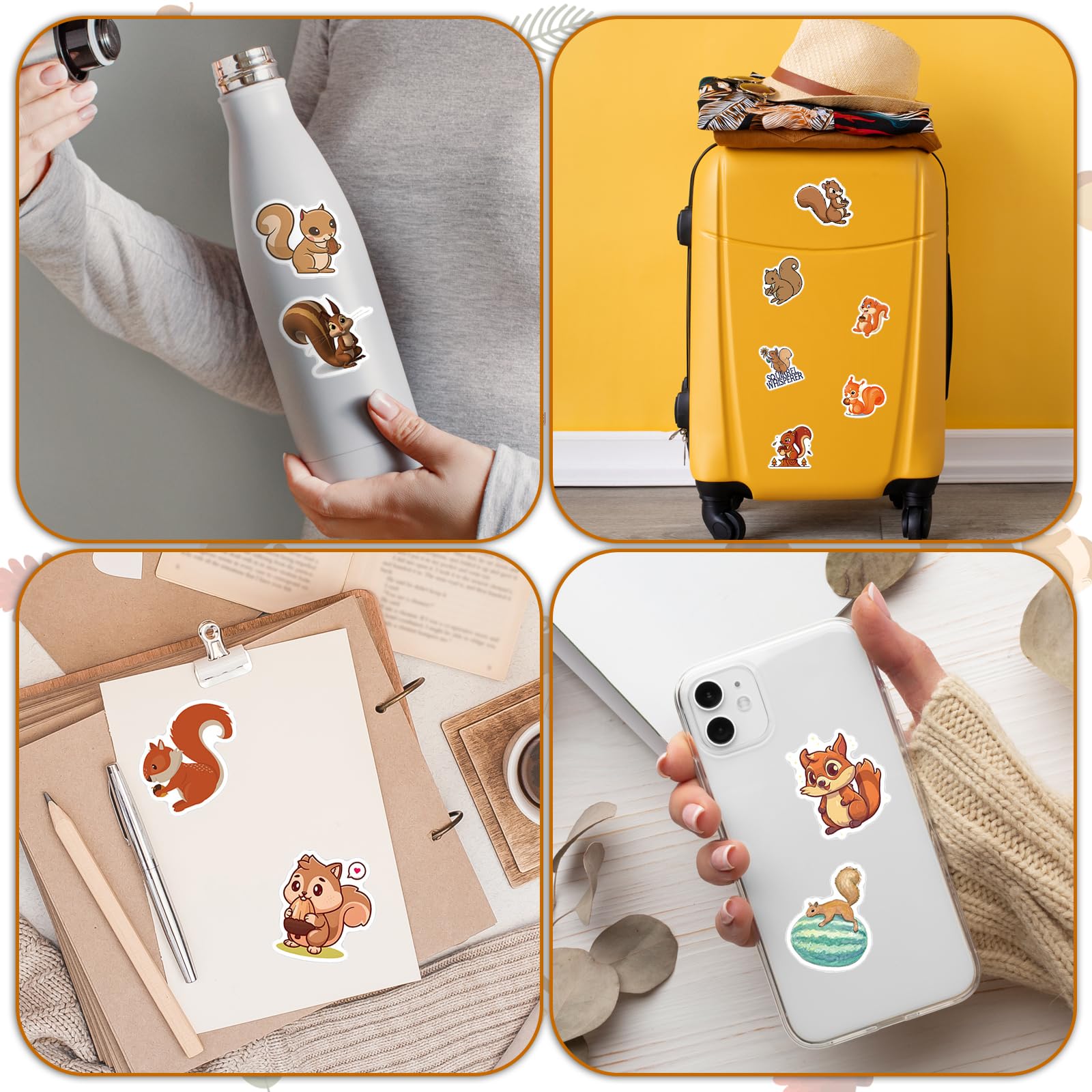 60 Pcs Cute Squirrel Vinyl Stickers - Waterproof Cartoon Animal Decals for Laptop, Water Bottle, Skateboard, Scrapbook, Luggage - Perfect for DIY Crafts, Kids Room Decor & Gift Wrapping