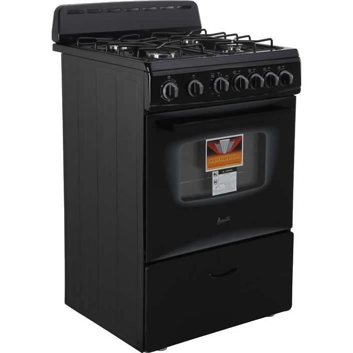 Avanti 24 Inch Freestanding Gas Range GR2415CB - 4 Burner Stainless Steel Stove with Oven for Home Kitchen Cooking, Baking & Roasting