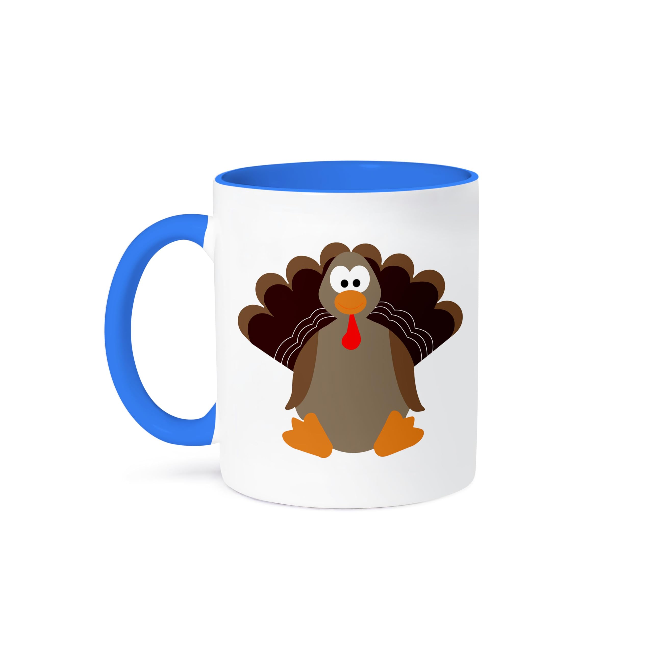 3dRose Cute Thanksgiving Turkey Cartoon Ceramic Coffee Mug - Blue & White Design - Perfect for Holiday Gifts, Office Use & Family Gatherings