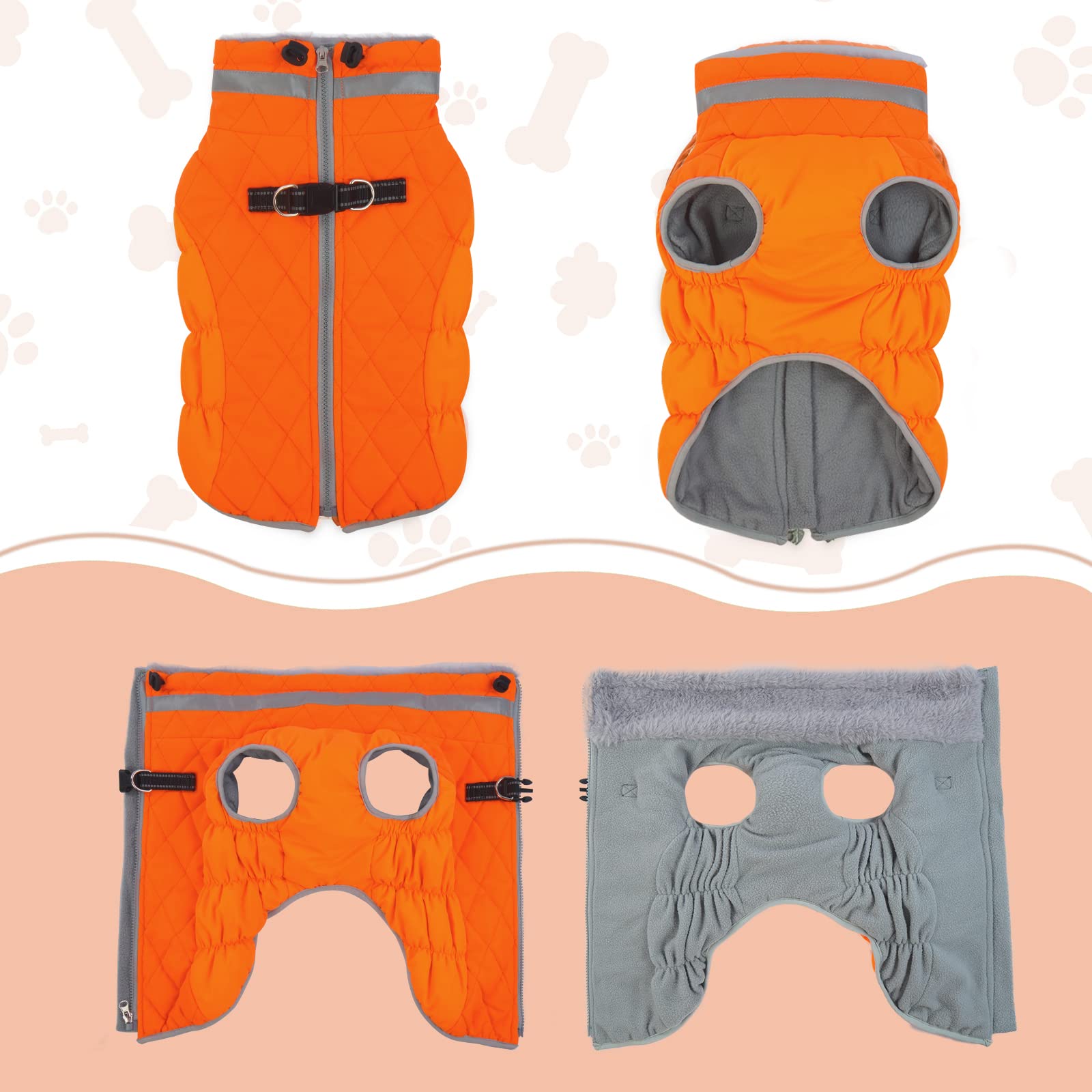 Lelepet Warm Winter Dog Coat - Windproof Reflective Fleece Jacket with Harness for Small Medium Large Dogs | Cold Weather Protection for Outdoor Walks & Winter Adventures