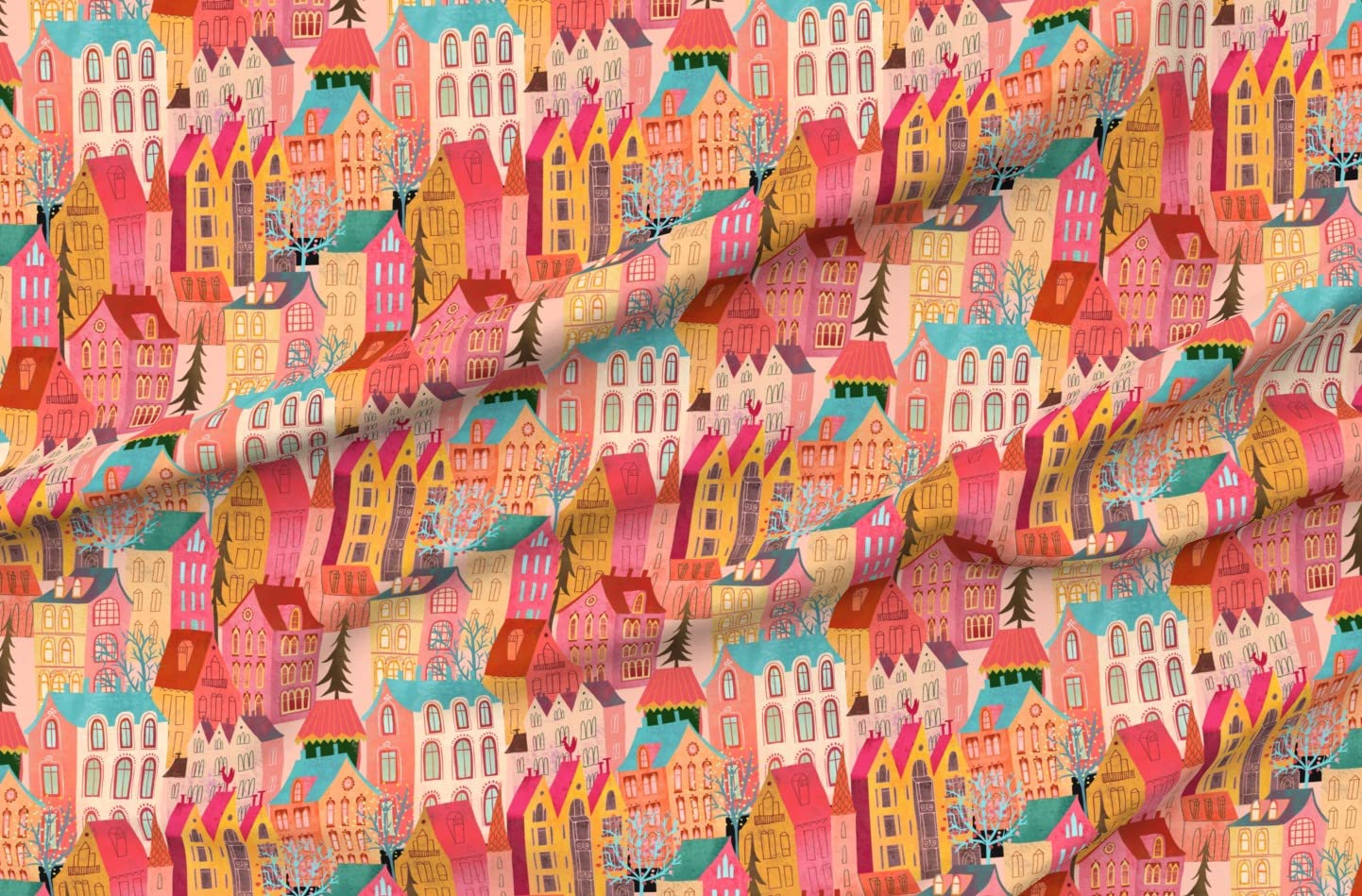 Colorful Brownstone City Printed Minky Fabric by The Yard - Soft Plush Fabric for Sewing Baby Blankets, Quilt Backing & DIY Projects - Perfect for Nursery Decor, Home Crafts & Cozy Throw Blankets