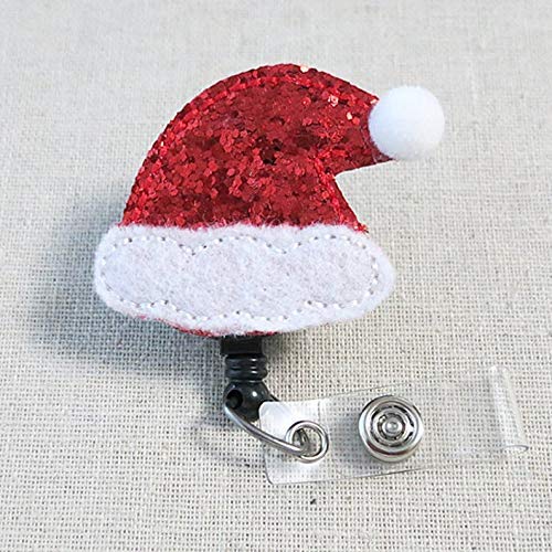 Christmas Santa Hat Badge Reel - Cute Glitter Holiday Nurse & Teacher Badge Holder Clip - Perfect for Healthcare Workers, Educators & Office Professionals During Festive Season