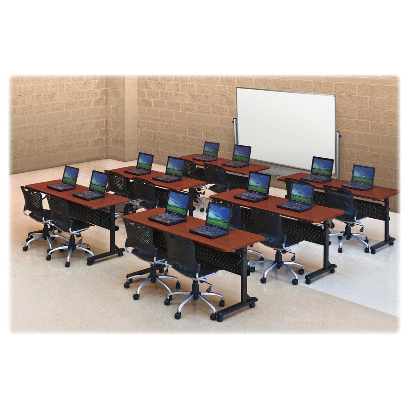 Lorell Flipper Training Tables - Cherry Wood Adjustable Height Folding Table for Home Gym, Office & Classroom Use