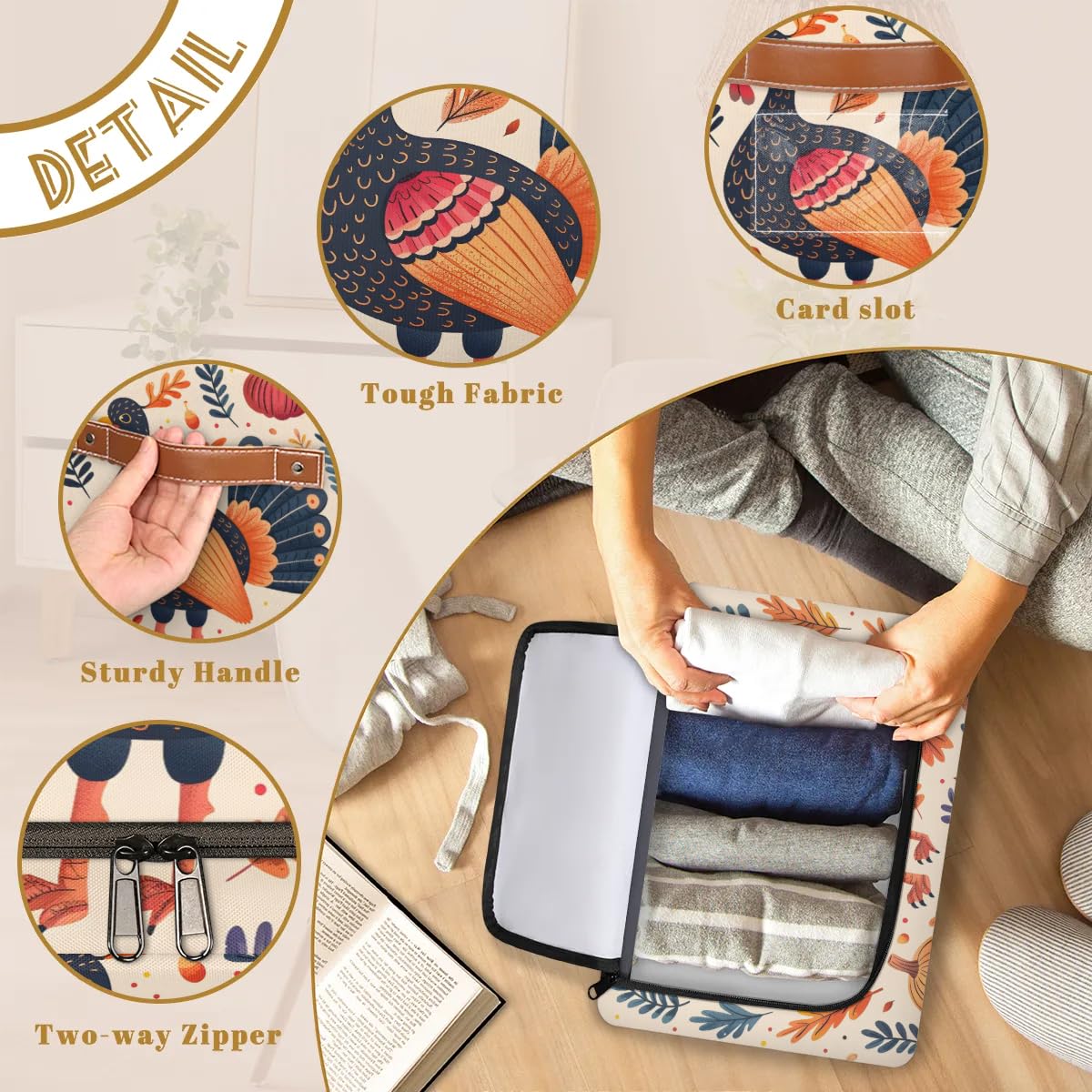 Thanksgiving Day Storage Boxes with Sturdy Handles - 2 Pack Zippered Storage Bins for Clothes, Toys & Home Organization | Durable Zipper Lid Storage Baskets for Holiday Decor, Seasonal Items & Kids Room Organization