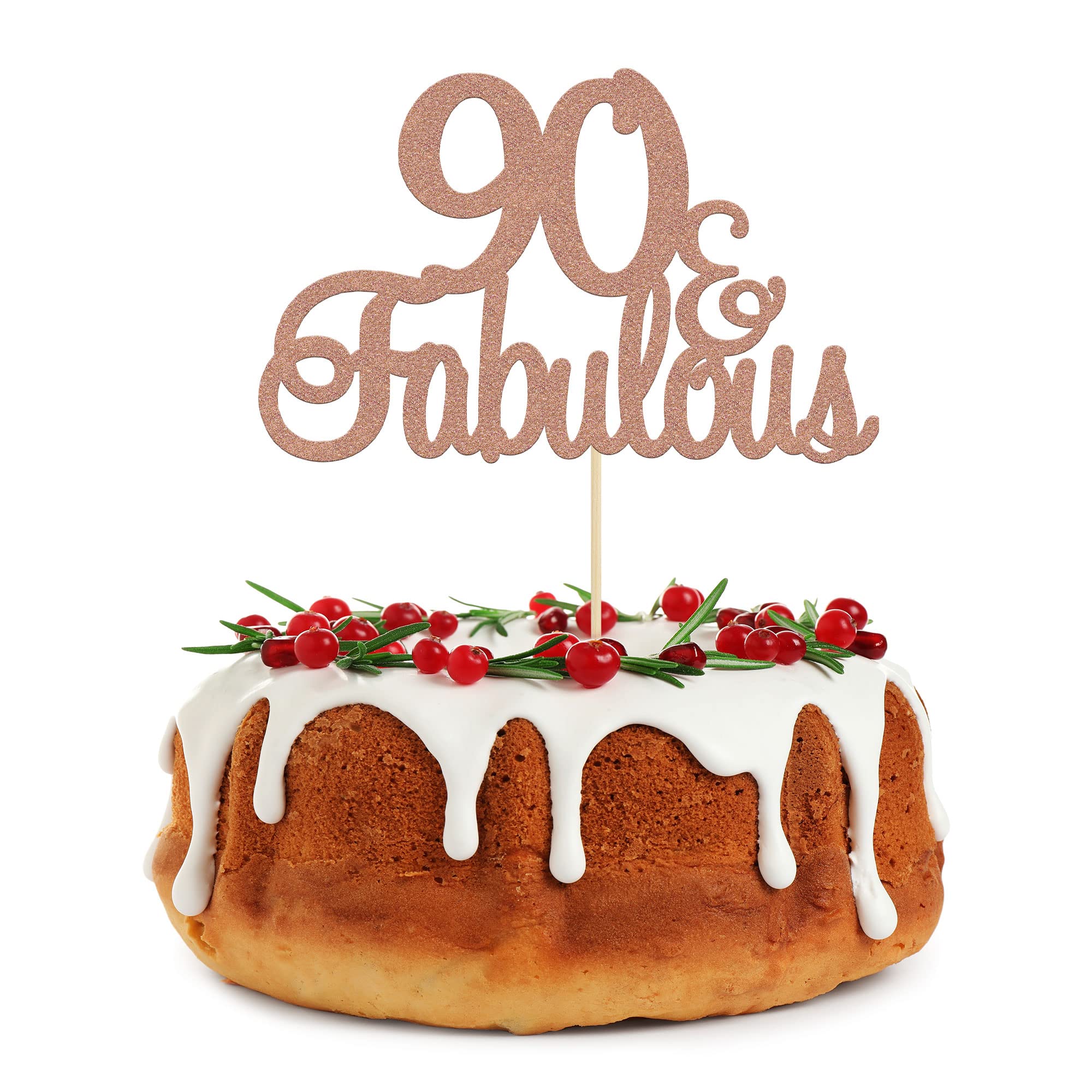 90 & Fabulous Rose Gold Glitter Cake Topper - Cheers to 90 Years Birthday & Anniversary Party Decorations | Perfect for 90th Birthday Cakes, Wedding Anniversaries, and Milestone Celebrations