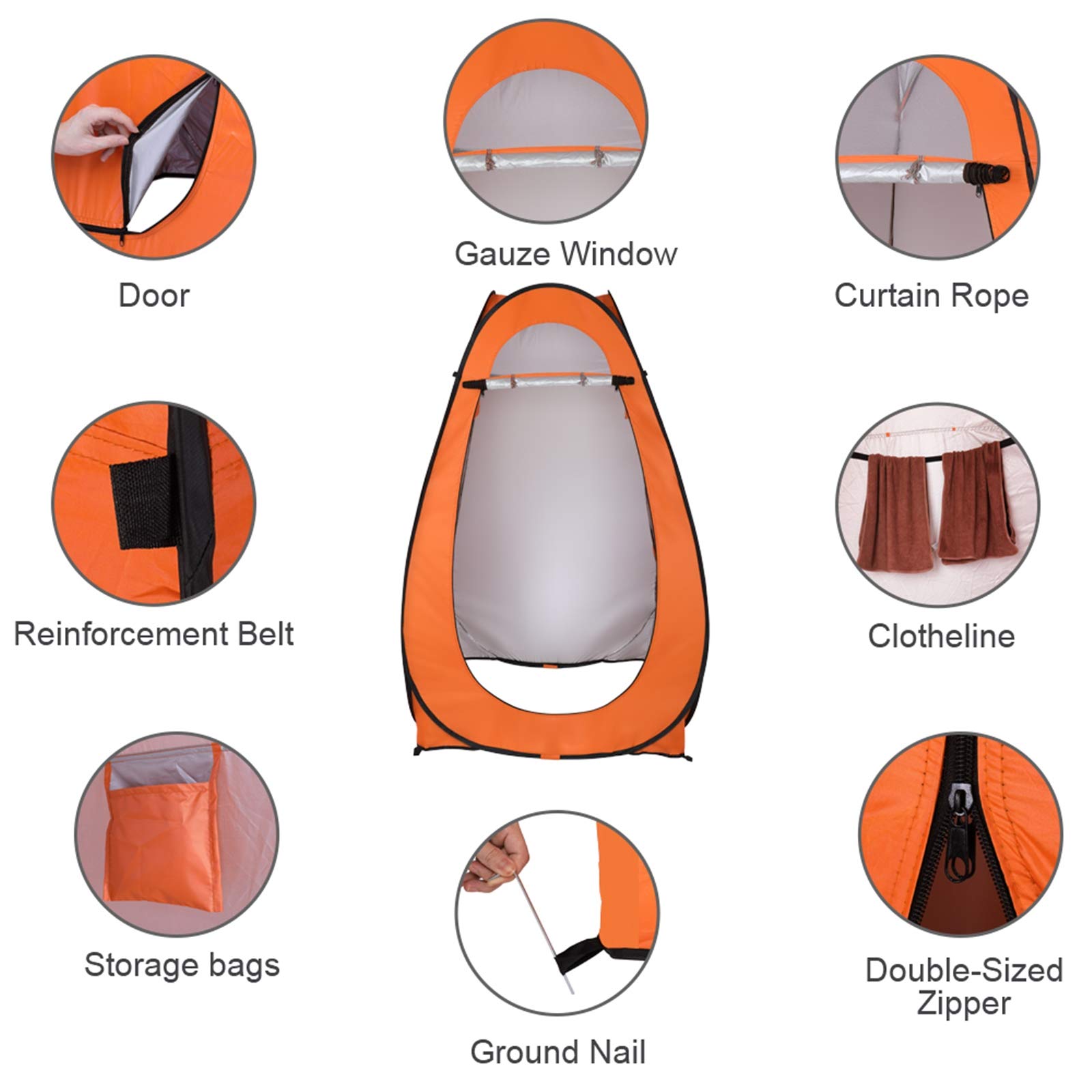 Pop Up Pod Changing Room Privacy Tent - Instant Portable Outdoor Shower Tent for Camping, Beach & Travel | Lightweight Foldable Shelter with Carry Bag | Perfect for Changing Clothes, Baby Care & Emergency Toilet (Orange)