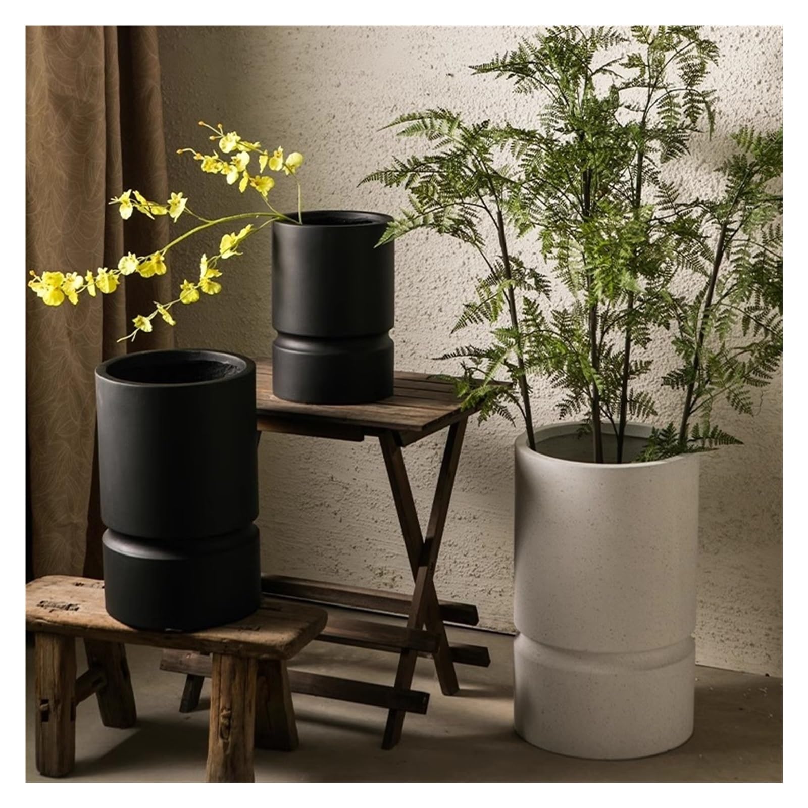 Modern Minimalist Ceramic Planters for Indoor Plants - Round Flower Pots for Home, Garden & Courtyard - Medium Size Black Window Box Planter - Perfect for Succulents, Herbs & Small Houseplants
