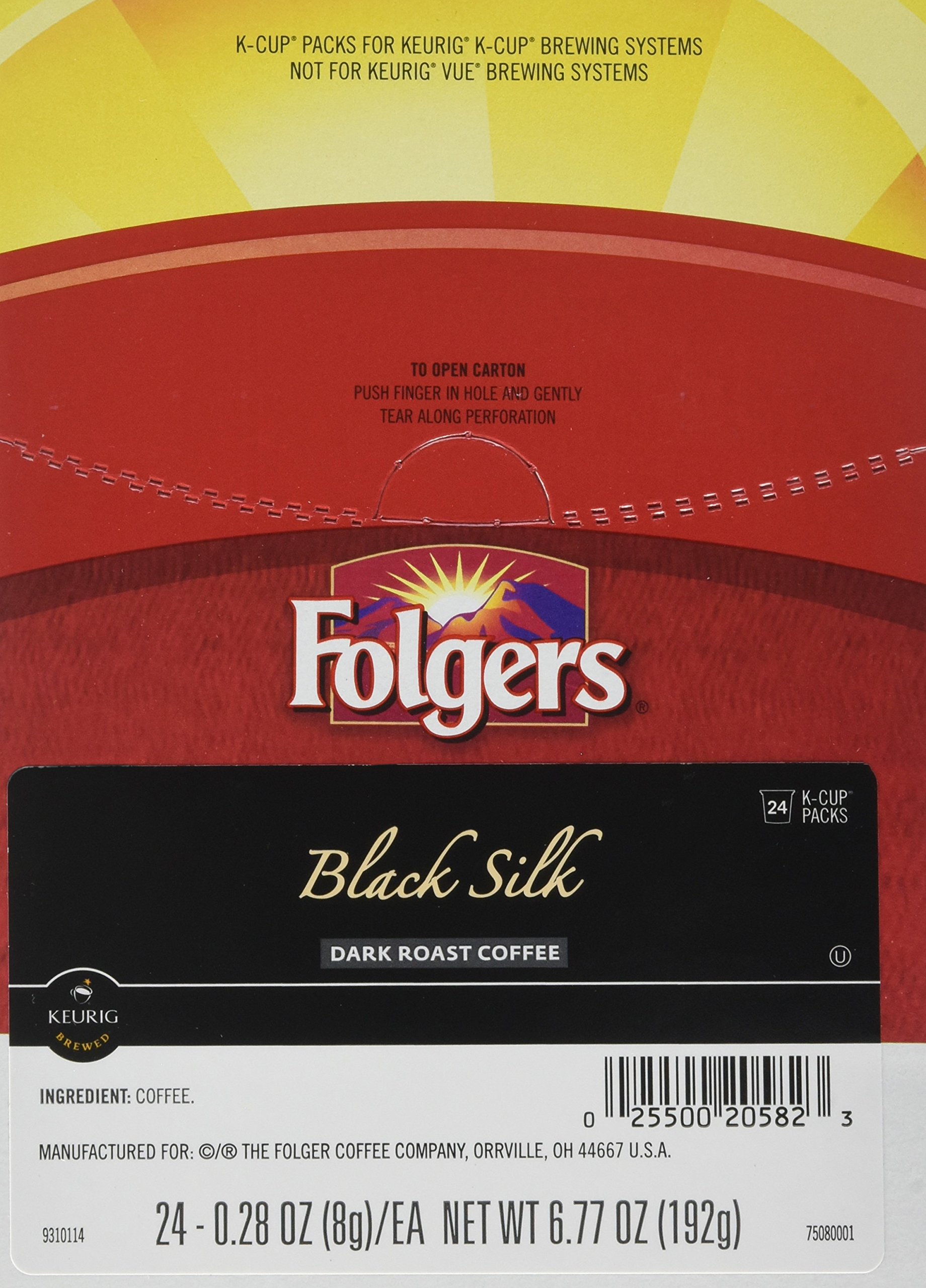 Folgers Gourmet Selections Black Silk Coffee K-Cups, Pack of 96 - Premium Dark Roast Coffee Pods for Keurig Brewers | Perfect for Office, Home & Morning Coffee Routine