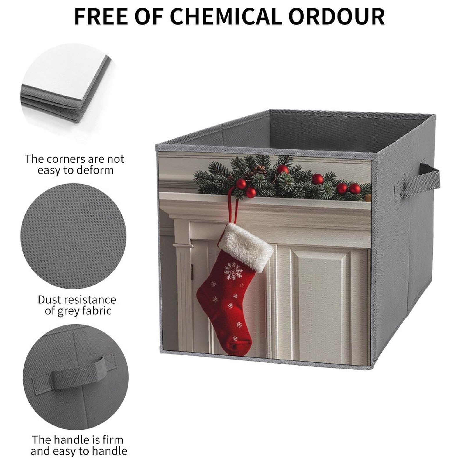 6PCS Foldable Storage Bins with Handles - Large Capacity Christmas Stocking Printed Storage Boxes & Cubes for Playroom, Office, Home Organization | Perfect for Holiday Decor, Toy Storage & Clutter Control