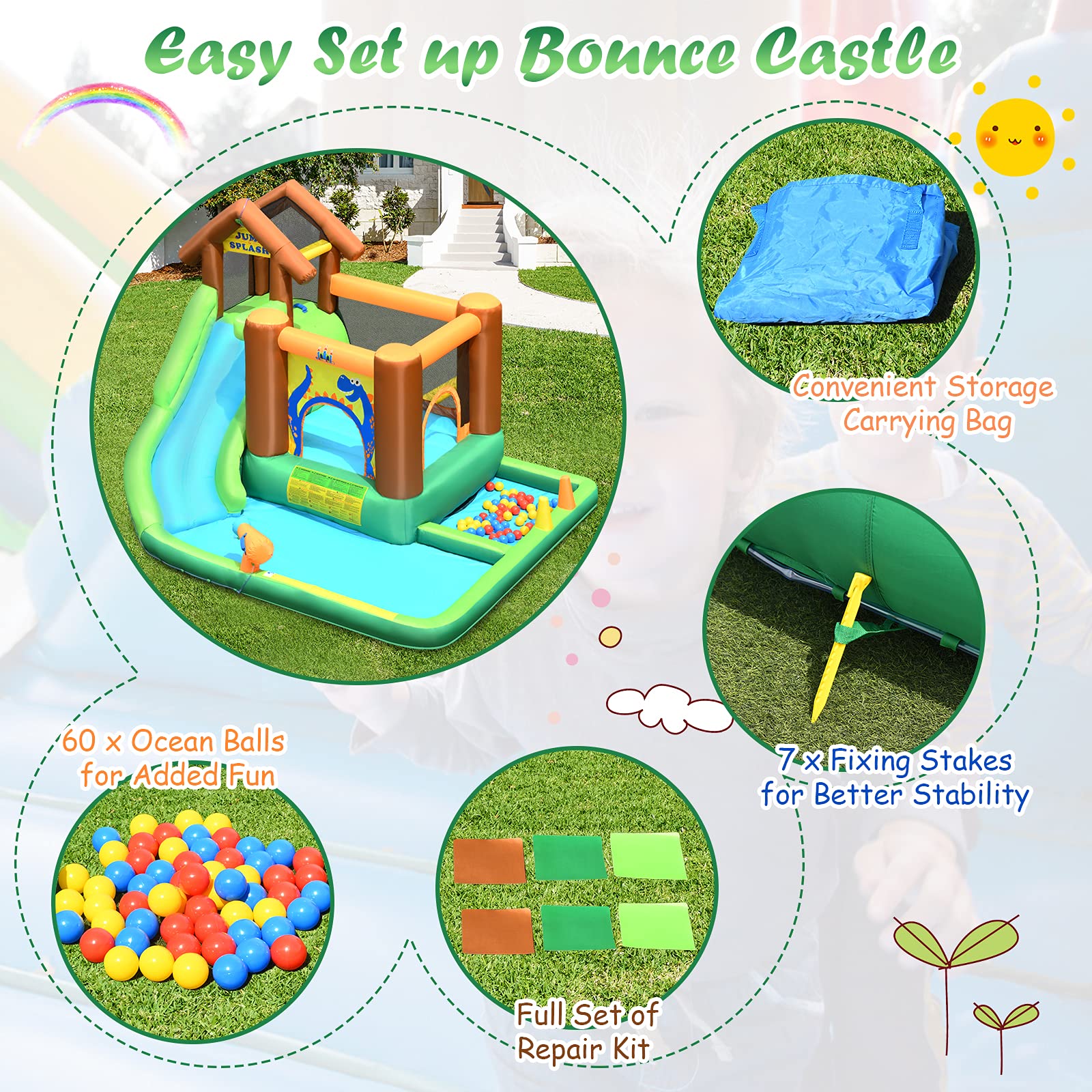 HONEY JOY Giant Inflatable Bouncy Water Slide - 6-in-1 Outdoor Water Park with Pool & Ball Pit for Kids & Adults | Summer Backyard Party, Birthday Celebration, Family Fun Activity