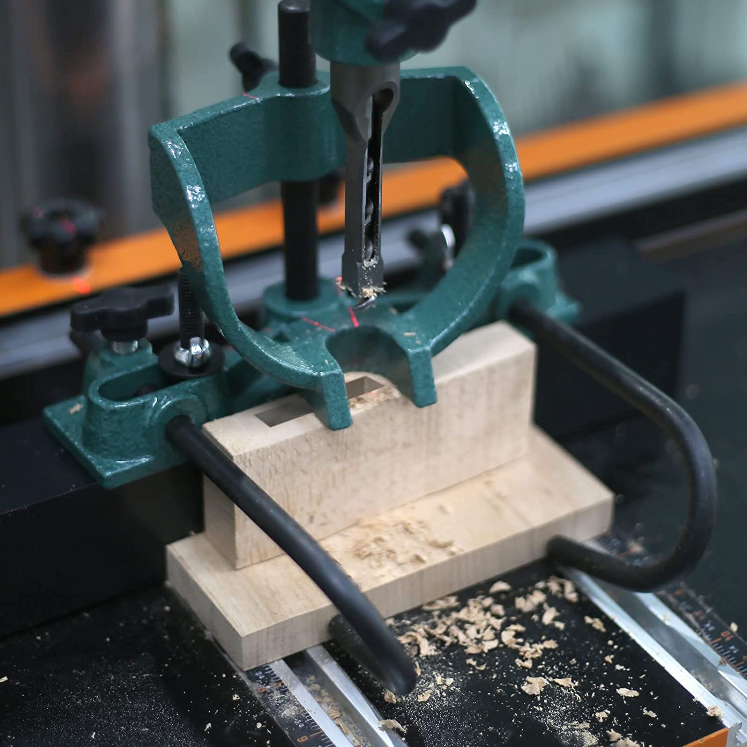 4pc Drill Press Mortising Attachment Set - Woodworking Tenon Tools, Bench Drill Locator & Square Hole Chisel for Precision Joinery | Perfect for Cabinet Making, Furniture Building & DIY Wood Projects