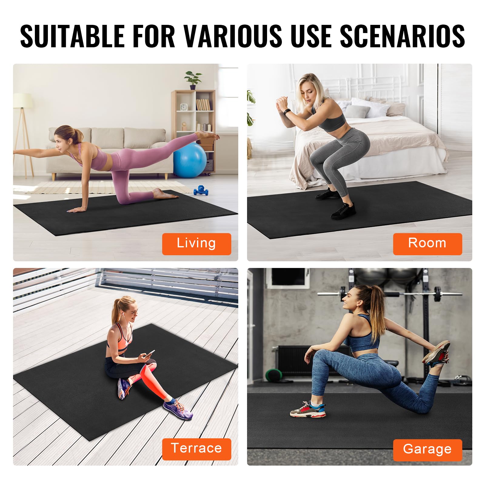 VEVOR Extra Large Non-Slip Yoga Mat - 6mm Thick High Density Exercise Mat for Home Workouts, Pilates & Floor Exercises - Includes Carry Bag & Strap - Perfect for Men & Women - Ideal for Yoga Studios, Gyms & Home Fitness Routines