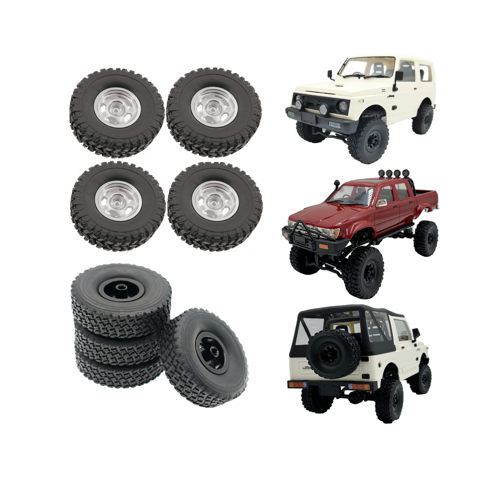 WPL 1/16 Scale Metal Wheels (4PCS) - Silver/Black with Optional Tires for RC Crawler, Rock Racer & Off-Road Vehicle Upgrades