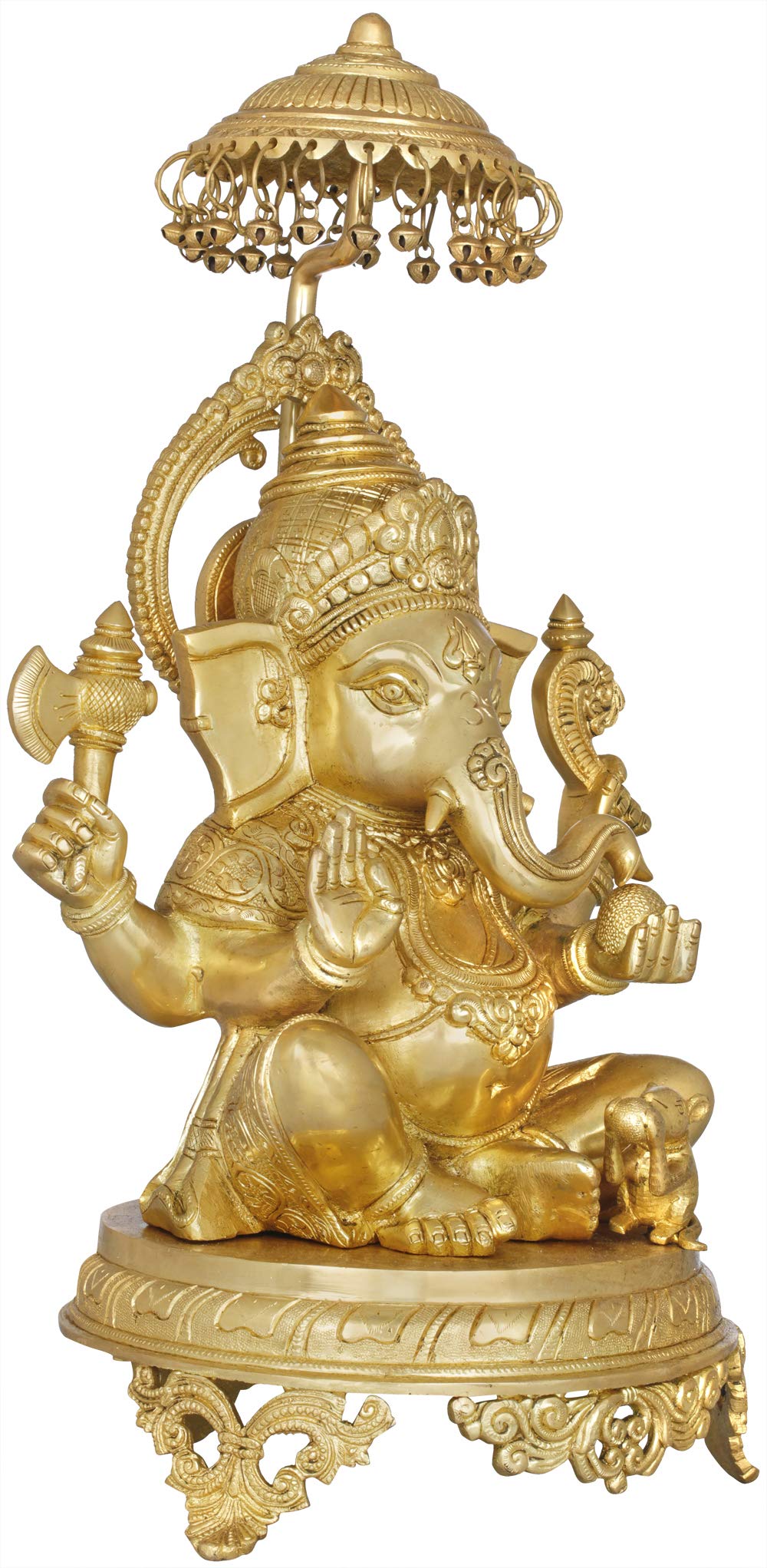 Handmade Ganesha Statue from India - Seated Hindu Deity of Wisdom & Prosperity on Royal Throne with Yellow Parasol | Spiritual Home Decor, Office Altar, Meditation Gift | Perfect for Puja, Yoga Studio & Feng Shui | Ideal for Hindu Worship, Indian Home Decor & Spiritual Meditation Spaces