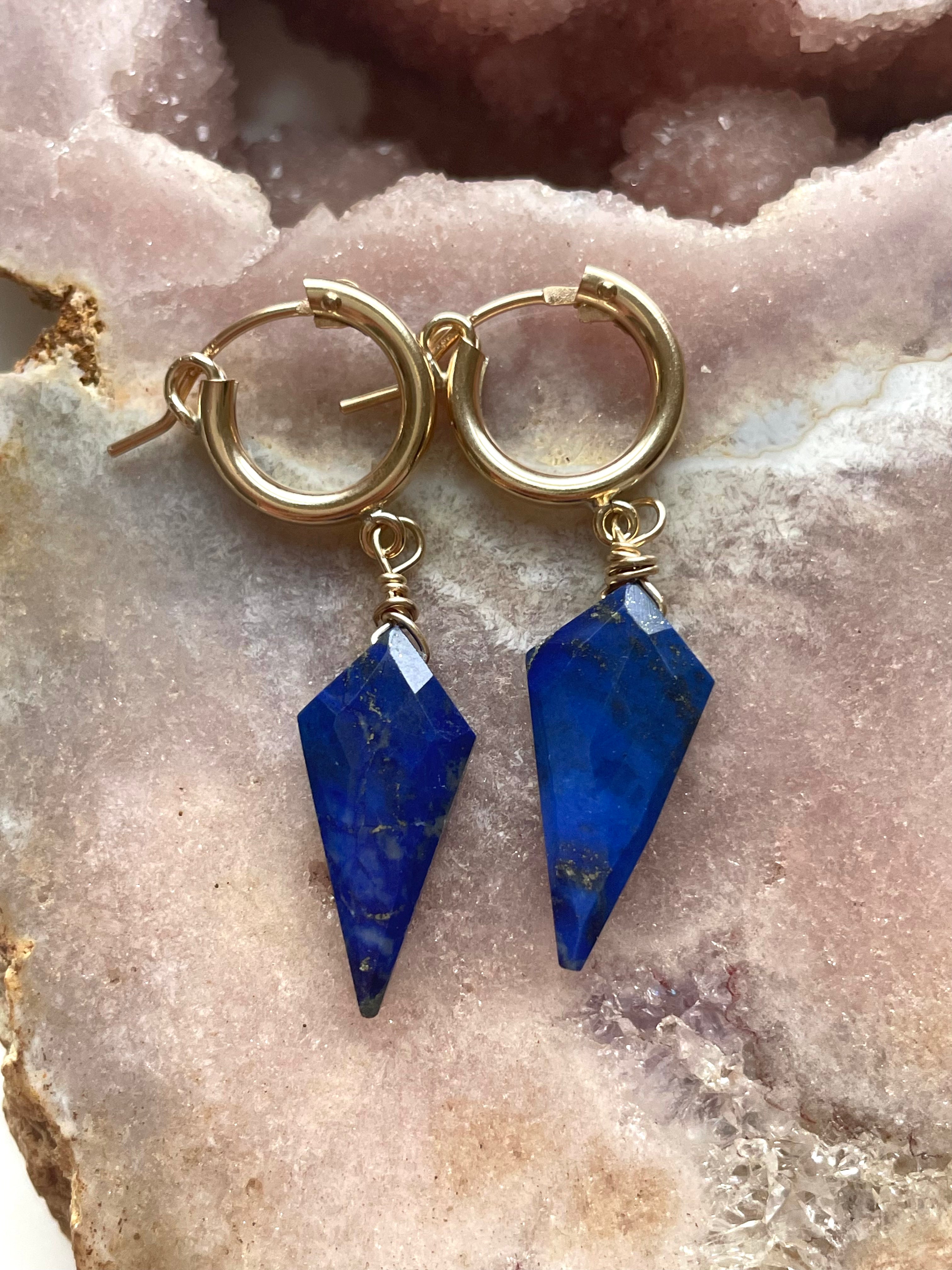 Lapis Lazuli Dangle Hoop Earrings for Women - 925 Sterling Silver Bohemian Jewelry | Perfect for Parties, Weddings & Everyday Wear