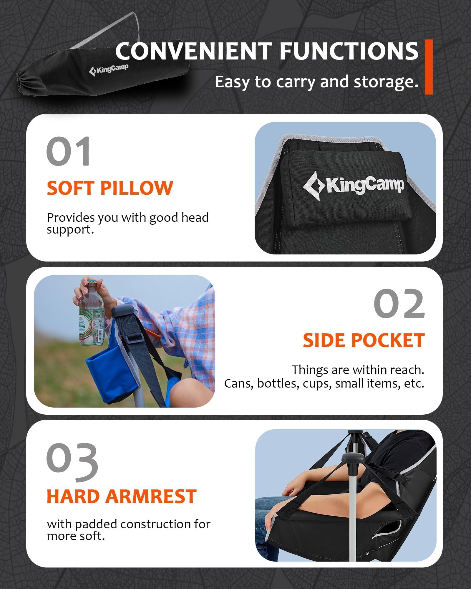 KingCamp Portable Hammock Camping Chair - Lightweight Aluminum Alloy Adjustable Reclining Rocking Chair with Pillow & Cup Holder - Perfect for Backyard, Beach, Camping, Hiking, Fishing, and Outdoor Relaxation
