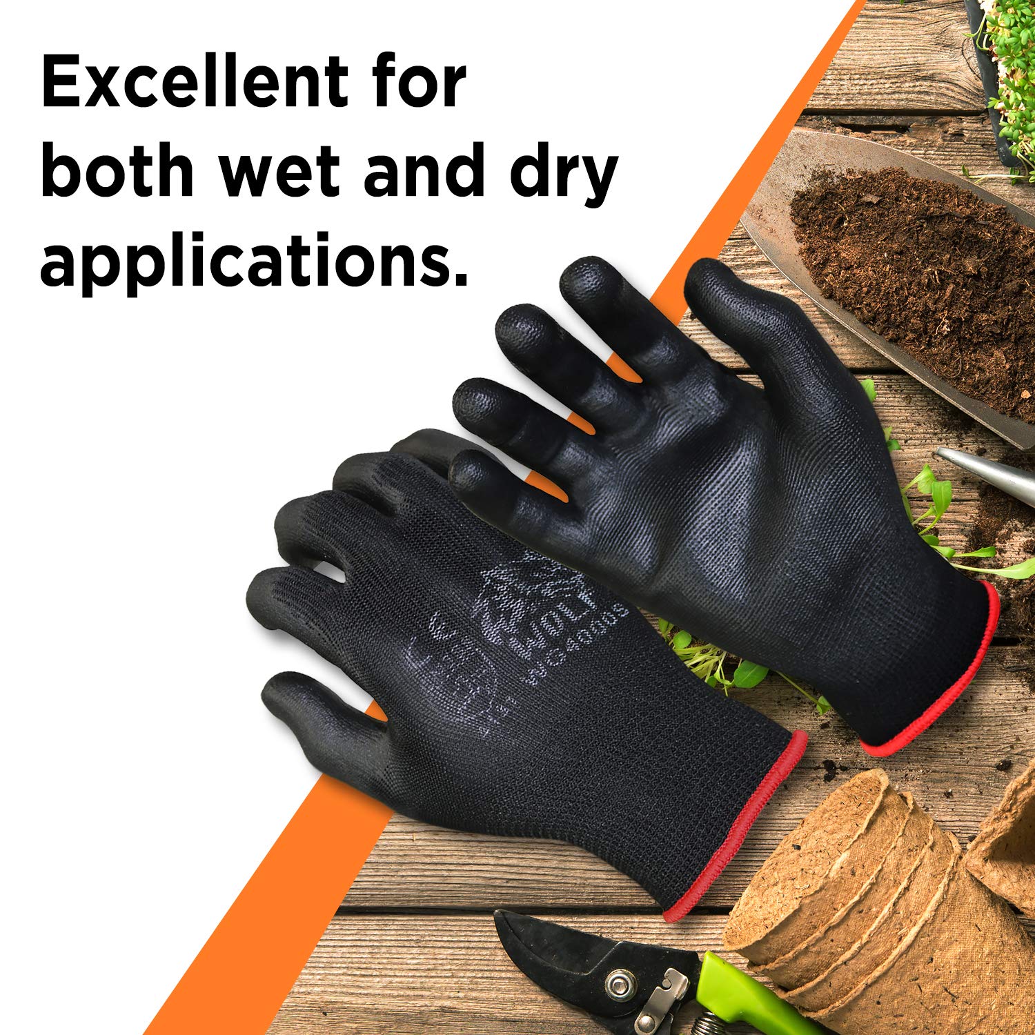 WOLF Polyurethane Palm Coated Nylon Shell Work Gloves - Durable Construction, Mechanic & Warehouse Gloves for Yard Work, Gardening & Heavy Duty Use