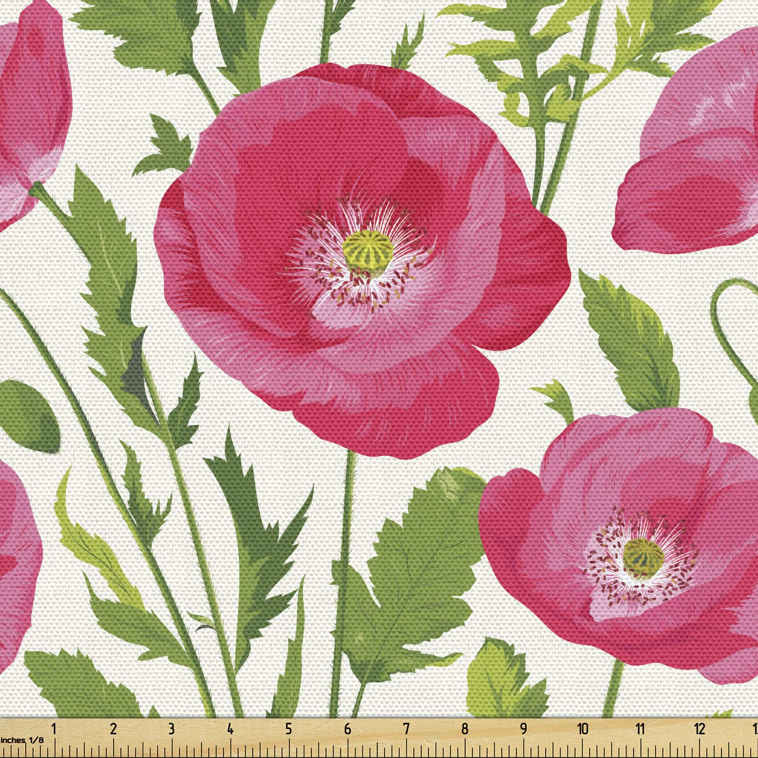 Ambesonne Floral Fabric by The Yard - Poppy Flower, Leaves & Petals Watercolor Bouquet Design for Upholstery, Curtains & Home Decor | 10 Yards Green Pink Cream Fabric | Perfect for Valentine's Day Gifts, Romantic Bedroom Decor & DIY Craft Projects