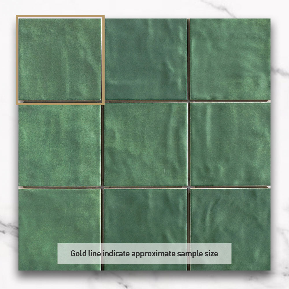 Premium Marrakesh Green 120X120mm Zellige Matte Square Tile - Moroccan Style Ceramic Wall & Floor Tile for Bathroom, Kitchen Backsplash and Poolside Decor